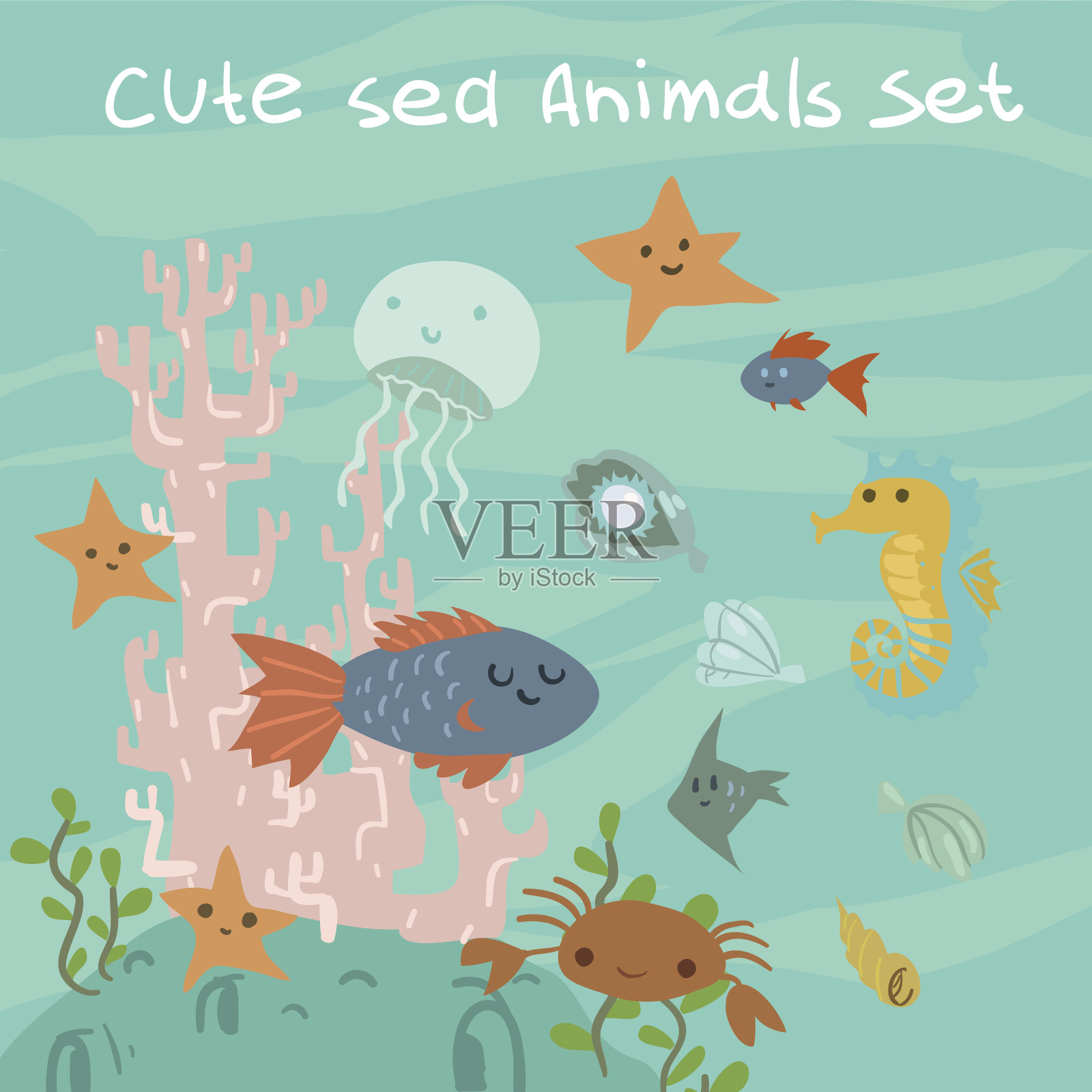 矢量动画平海洋的东西。插画图片素材