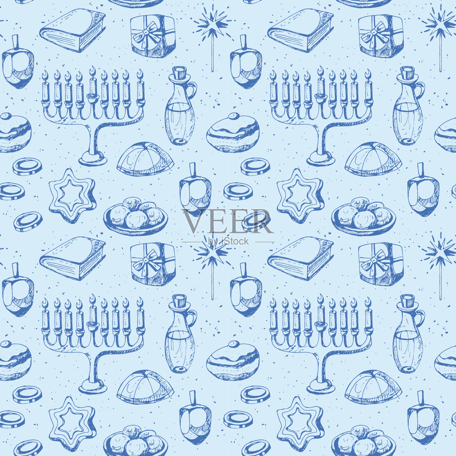 光明节无缝图案设计。手绘向量插画图片素材