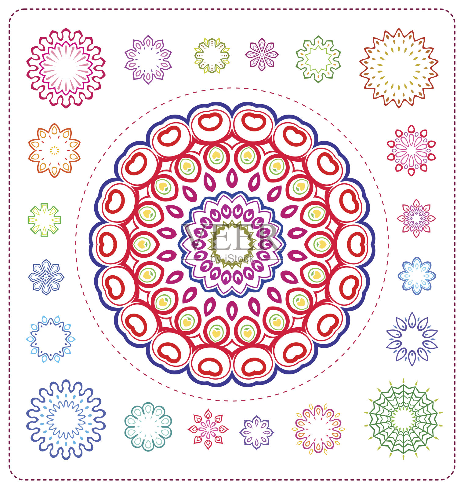 一套彩色曼荼罗插图插画图片素材