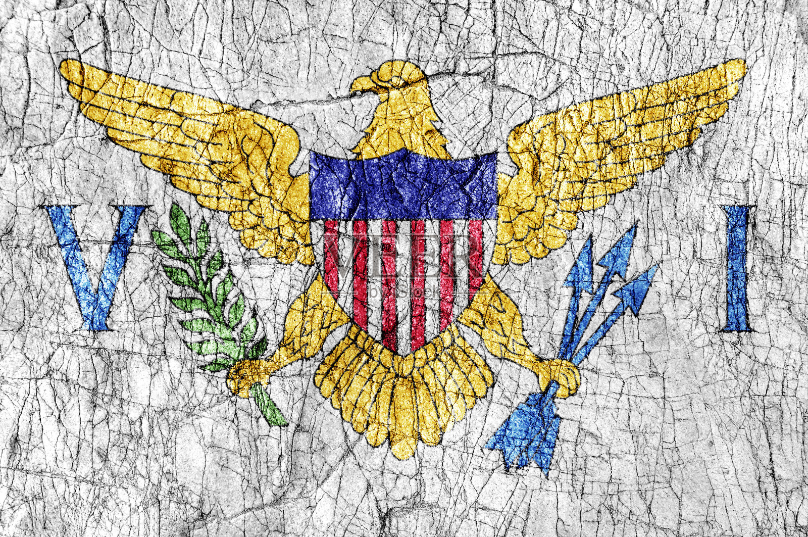 美属维尔京群岛国旗上的嫉恨石照片摄影图片