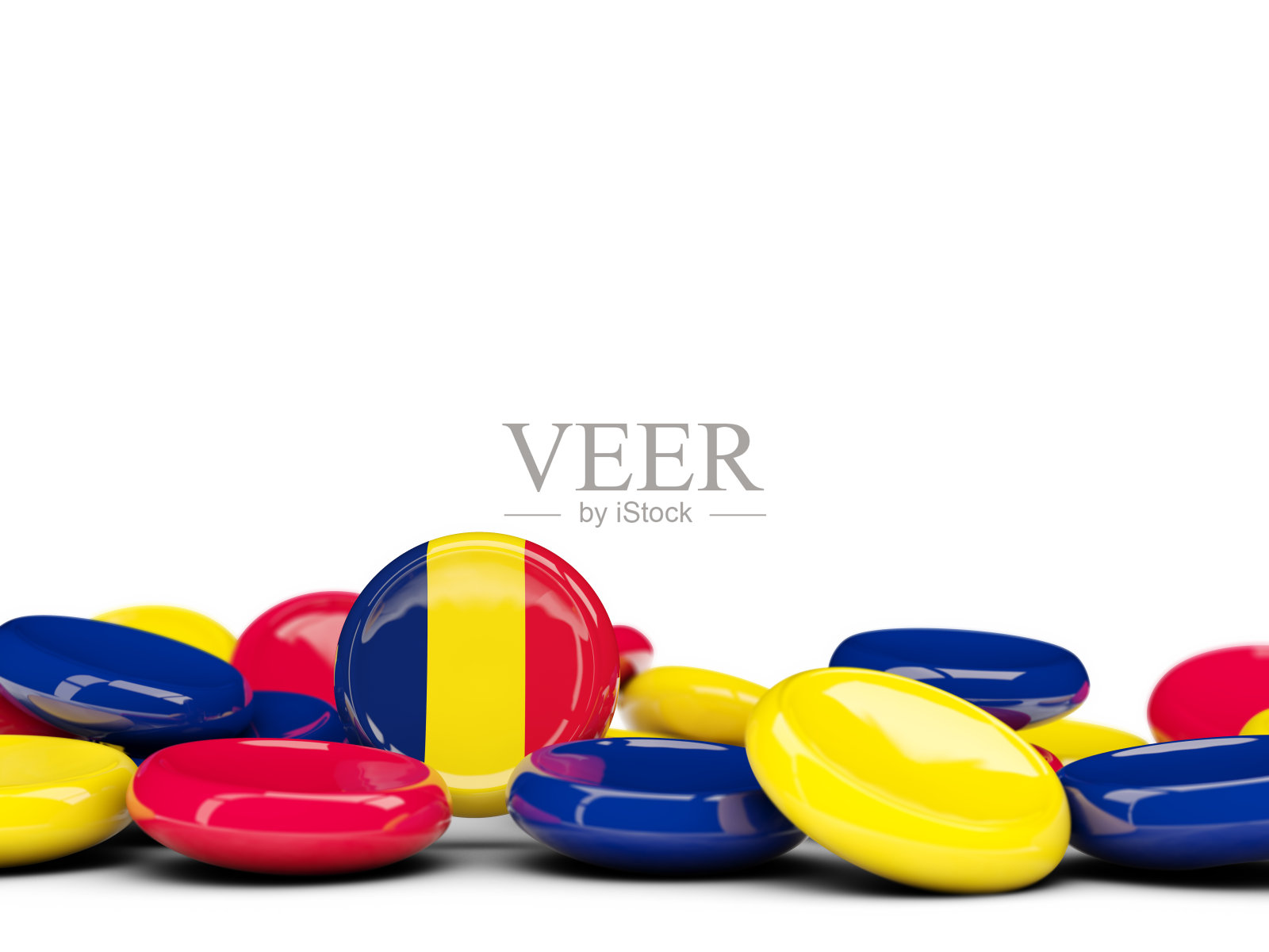 乍得的旗帜，圆形按钮照片摄影图片