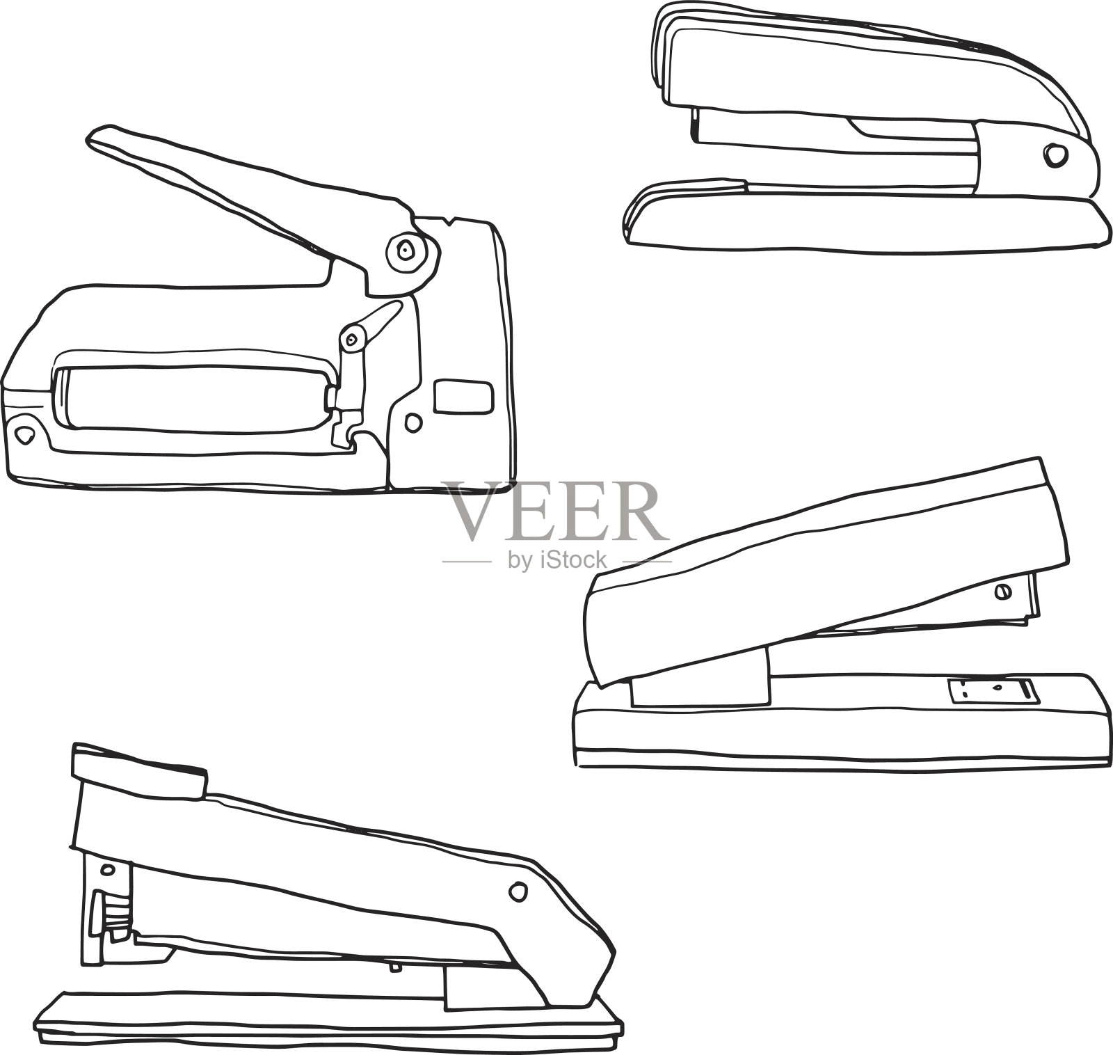 订书机古董办公用品线艺术可爱的矢量插图插画图片素材