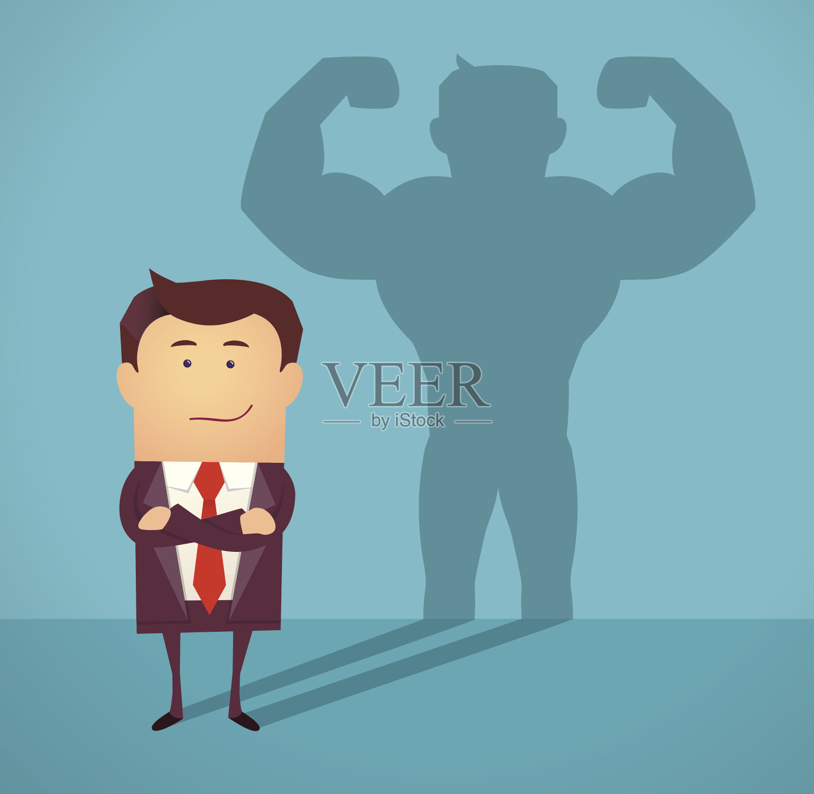 投下坚强男人影子的商人。成功的概念。矢量图插画图片素材