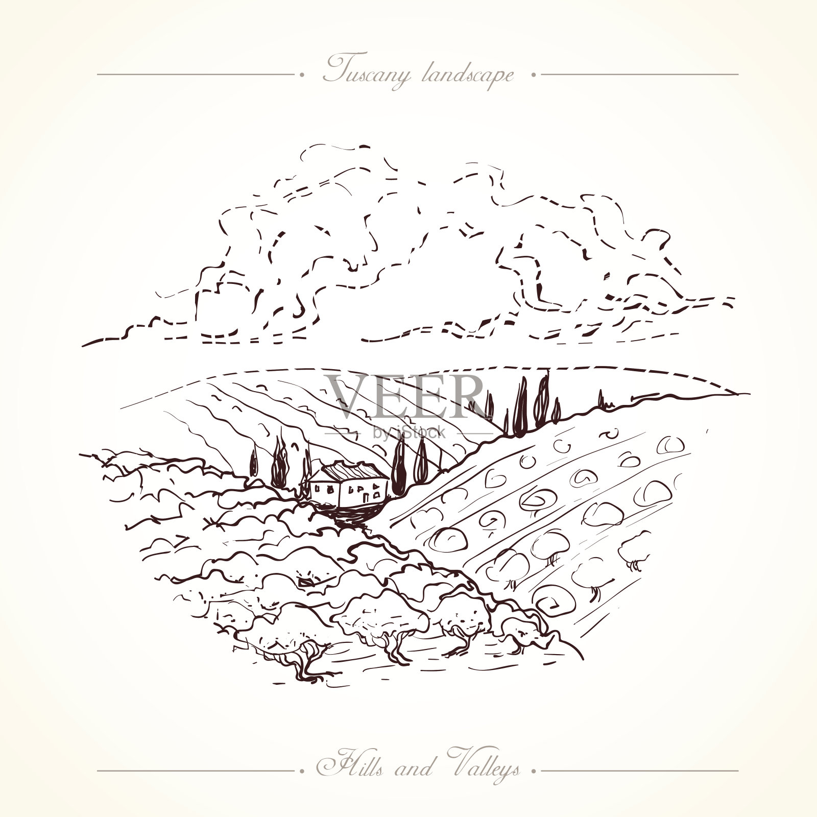 托斯卡纳风景手绘插图插画图片素材