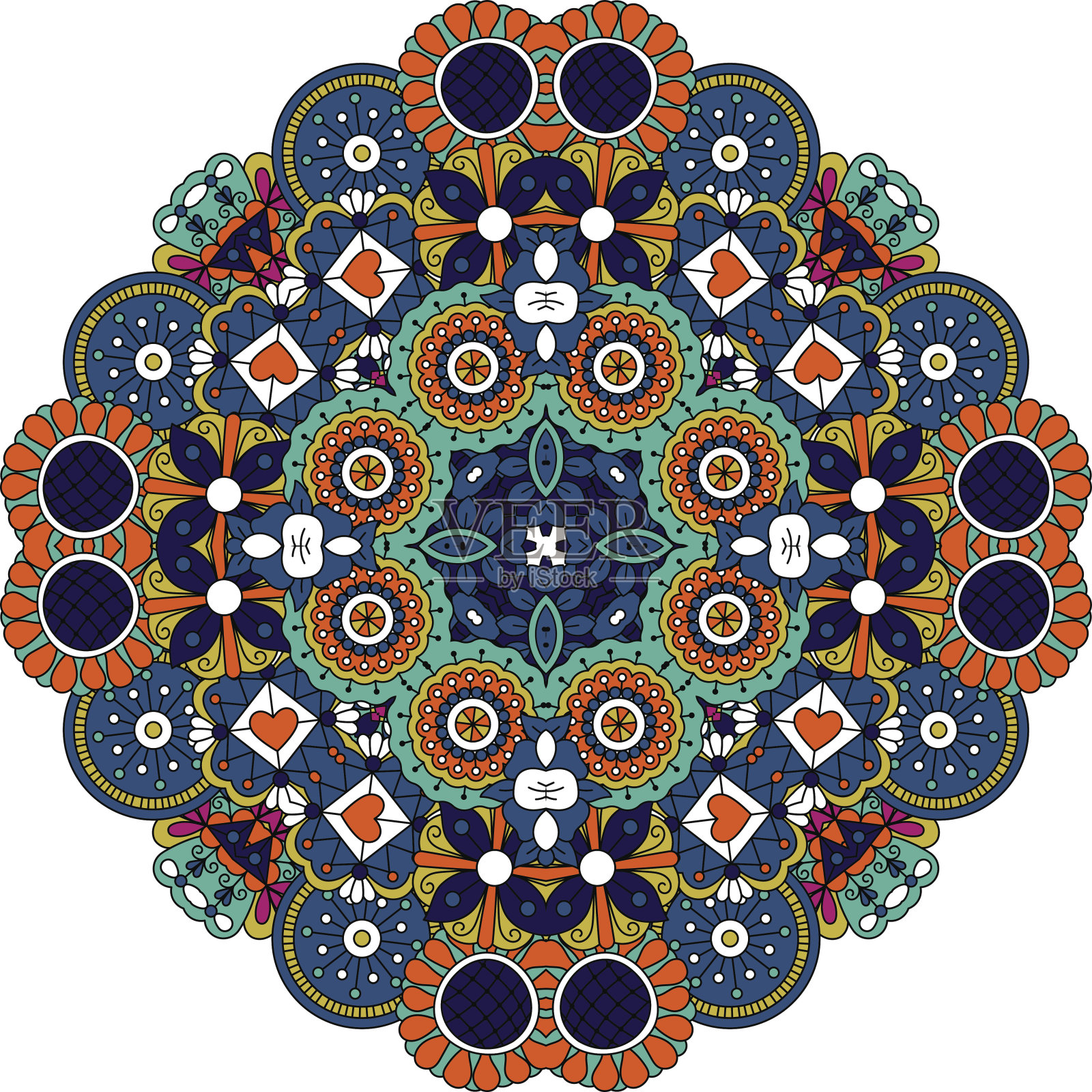 漂亮的几何图案，橙色和蓝色插画图片素材