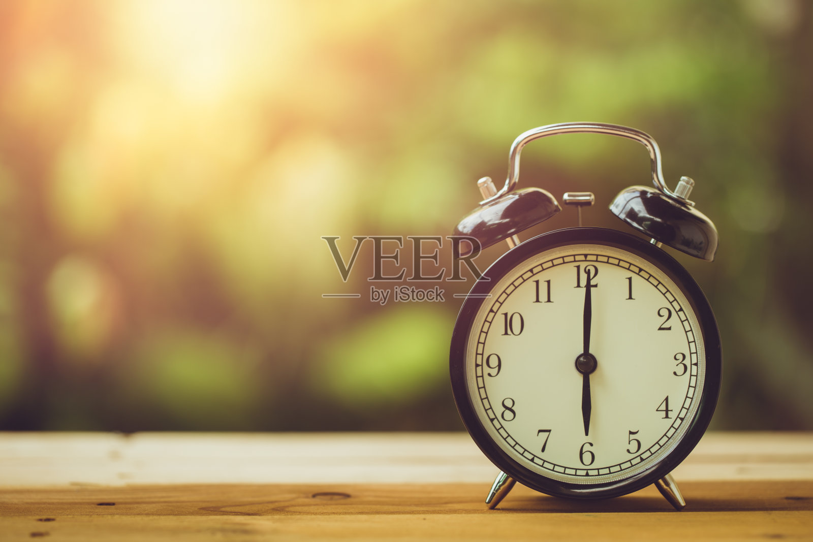 6点钟复古时钟复古色调的花园