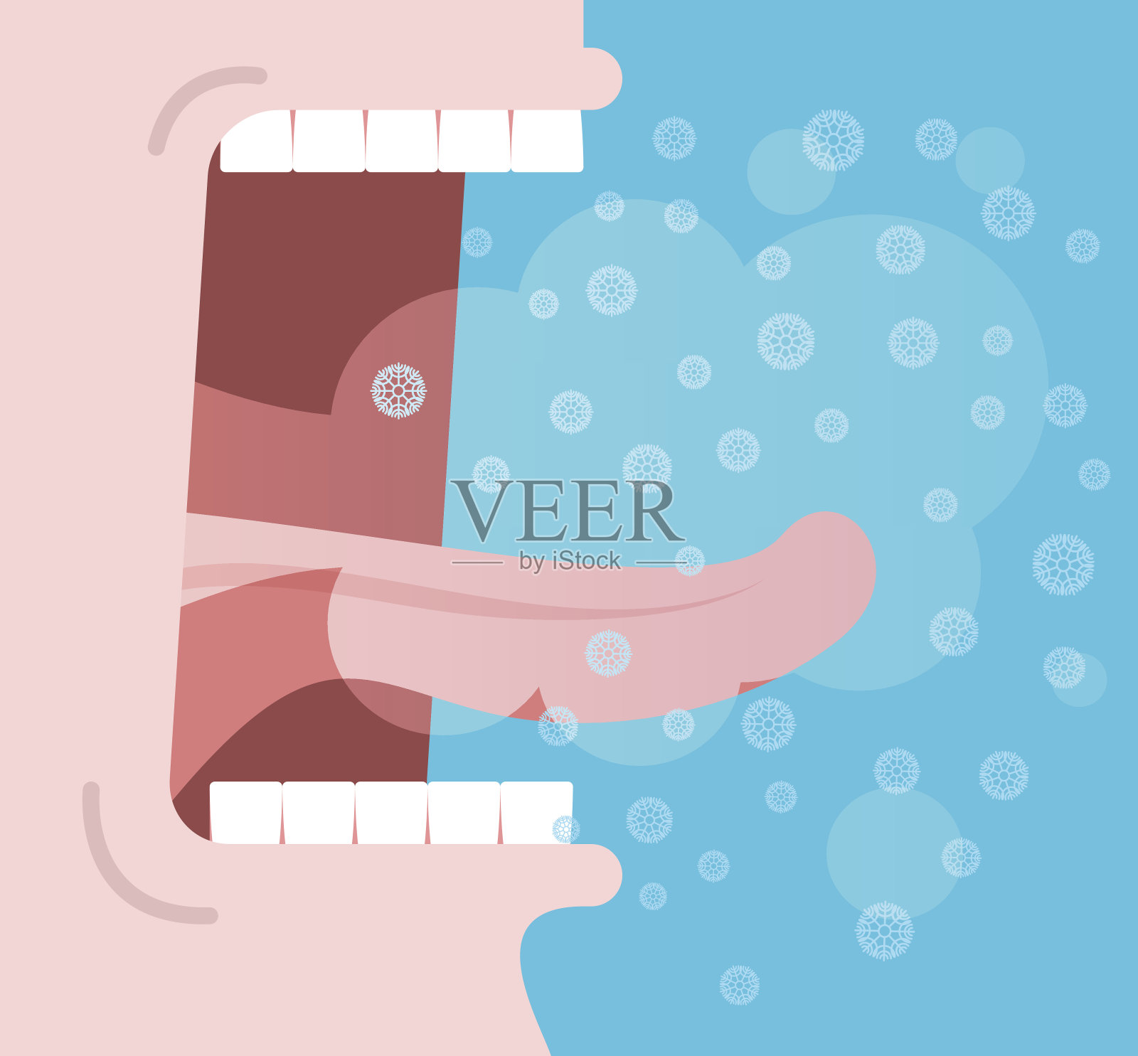 呼喊，男子在冬季雪花中呼喊插画图片素材