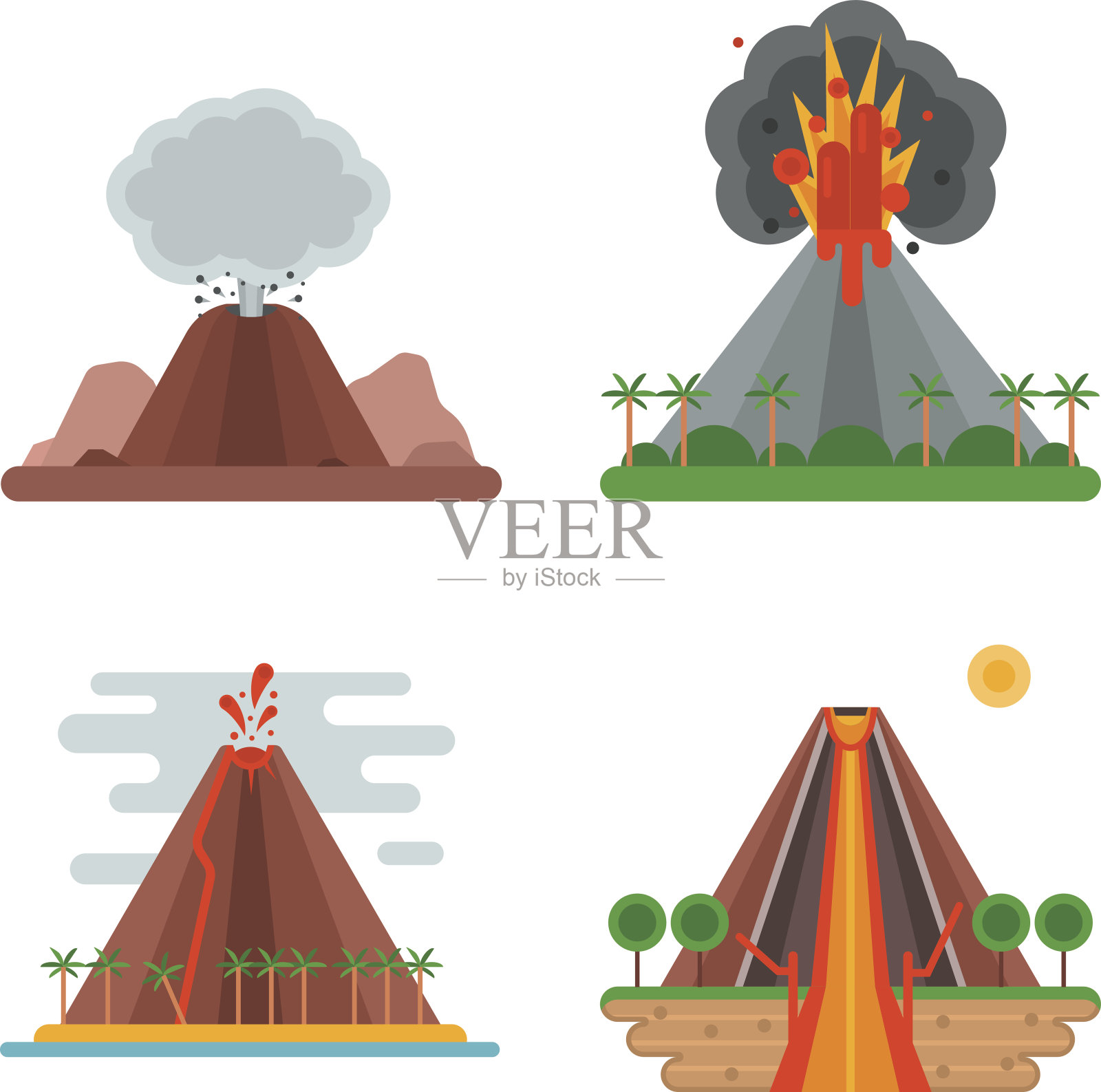 火山设置矢量插图。插画图片素材