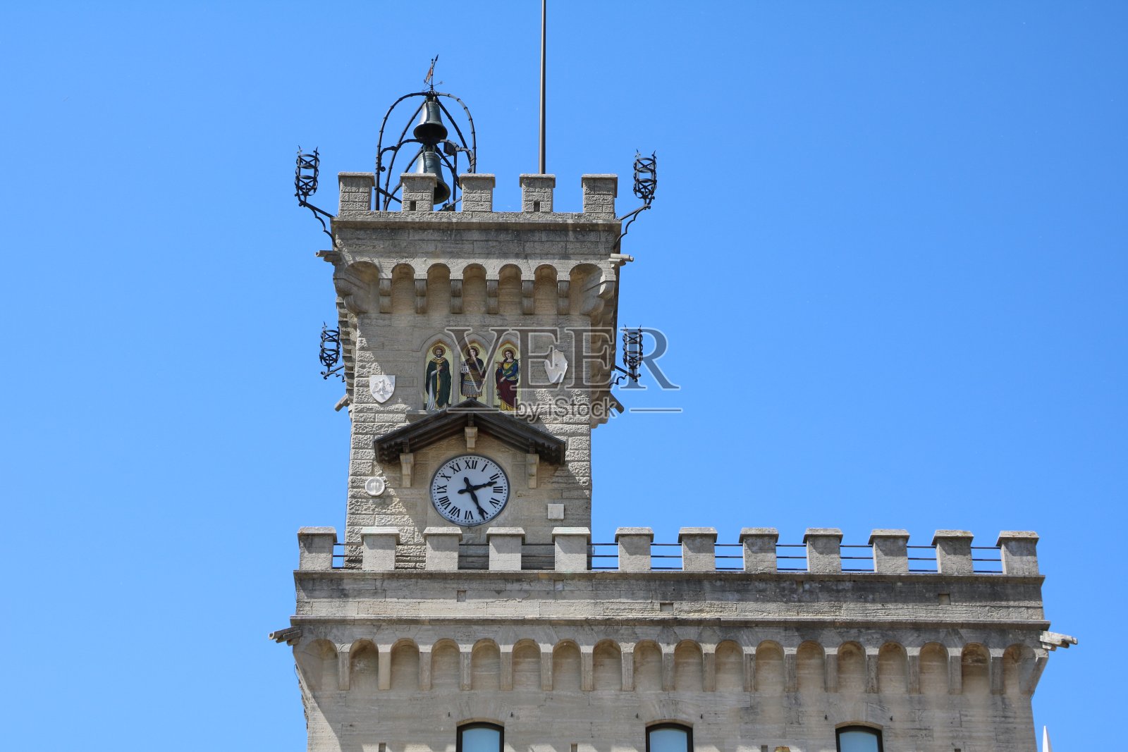 圣马力诺市政厅钟楼，德拉广场Libertà照片摄影图片