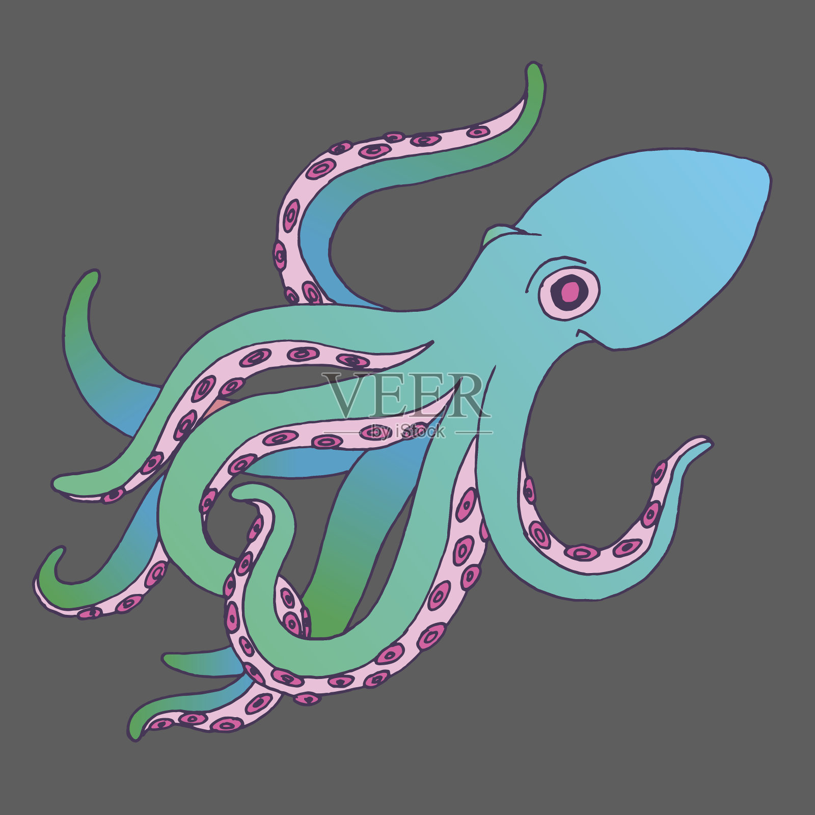 矢量手绘蓝色章鱼。海章鱼草图插画图片素材