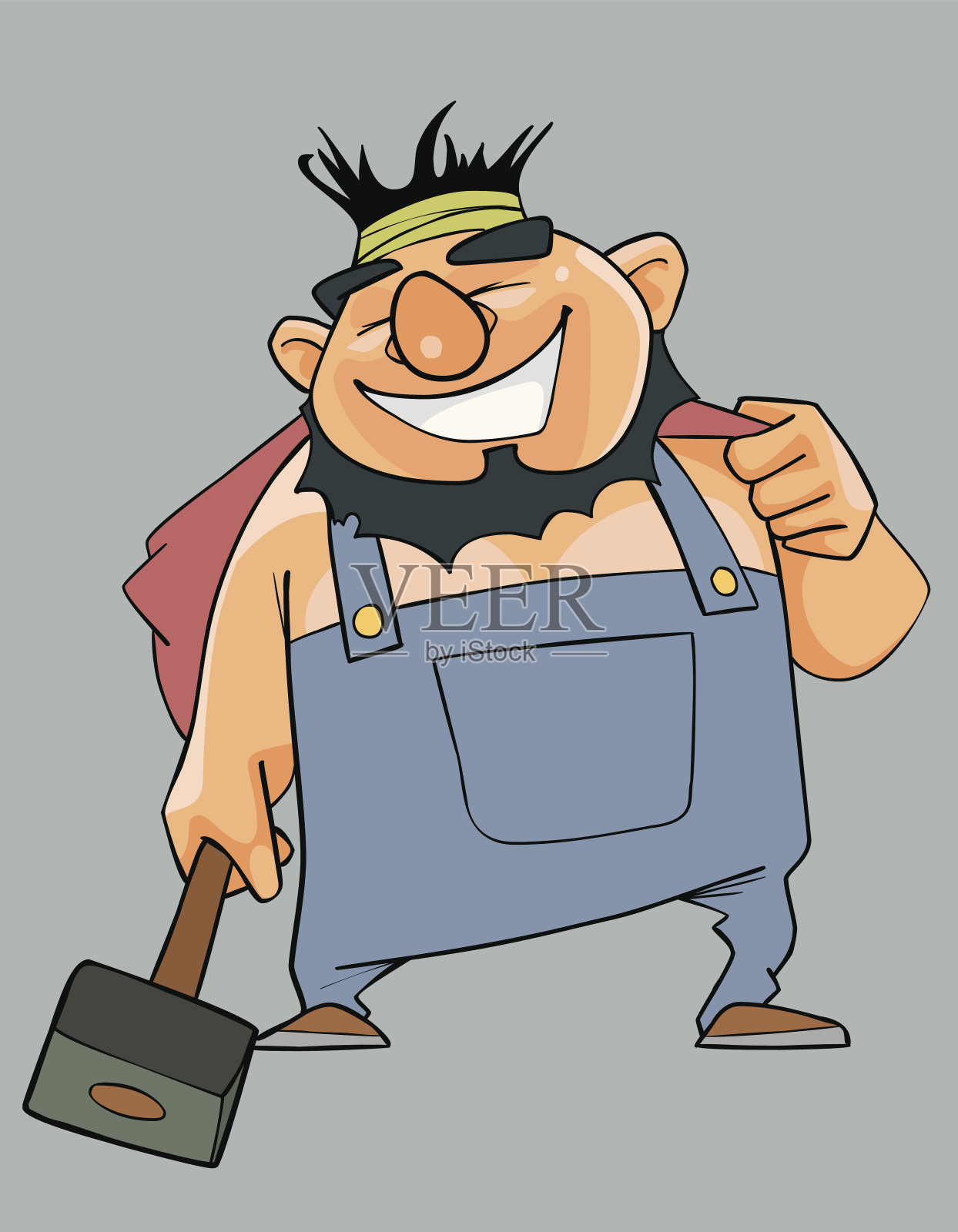 一个卡通人物，穿着工作服，手里拿着锤子设计元素图片