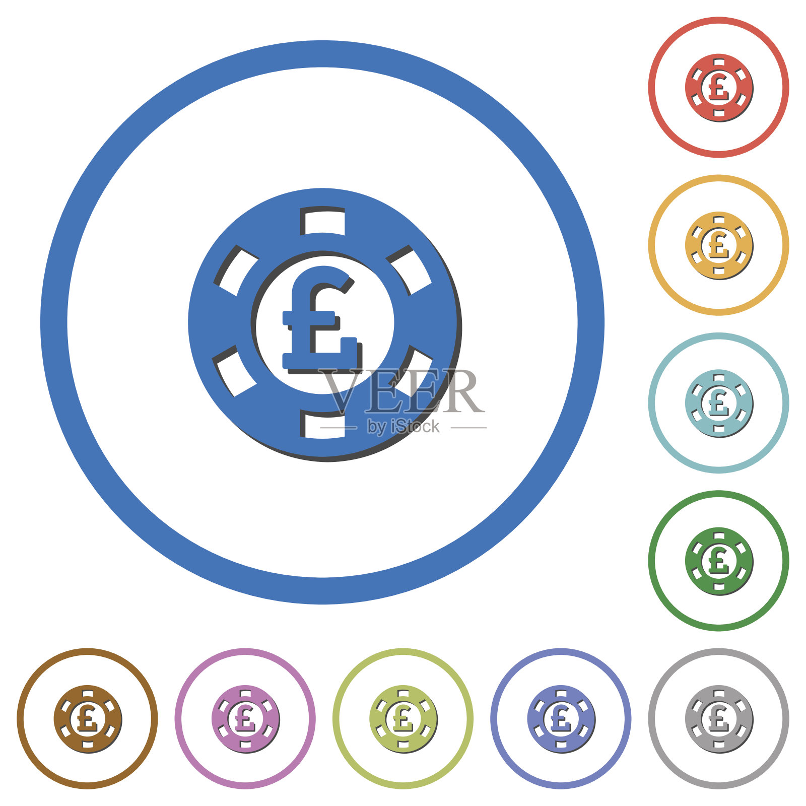 磅赌场筹码图标与阴影和轮廓图标素材