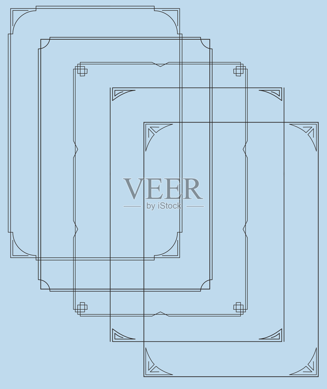 一组简单的黑色矩形框架。A4页面格式。插画图片素材