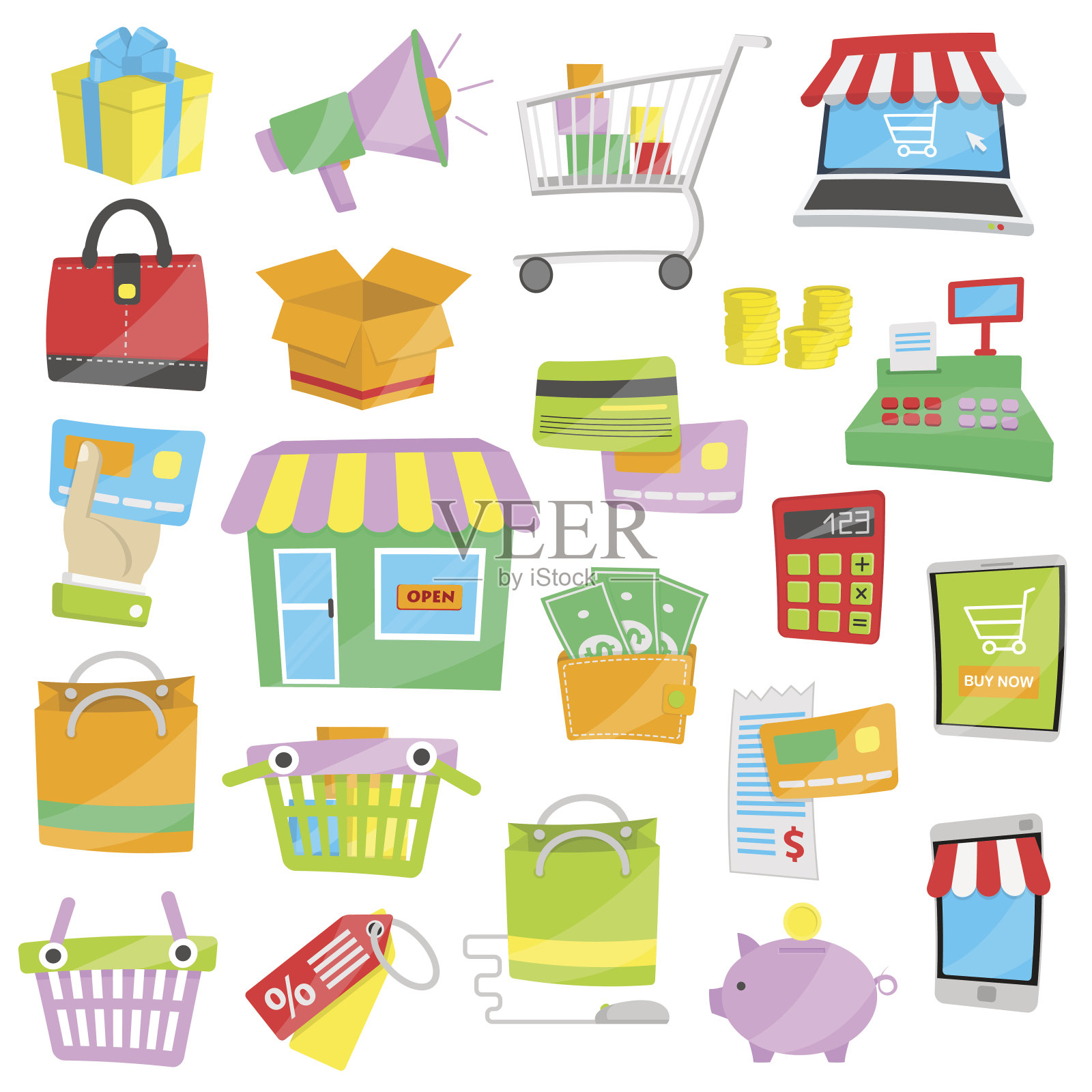 卡通矢量图标的销售和购物插画图片素材