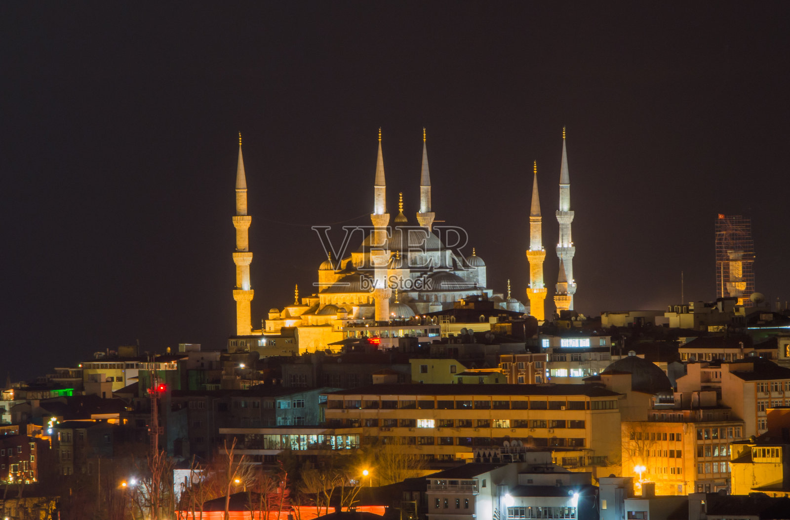 蓝色清真寺的夜晚照片摄影图片