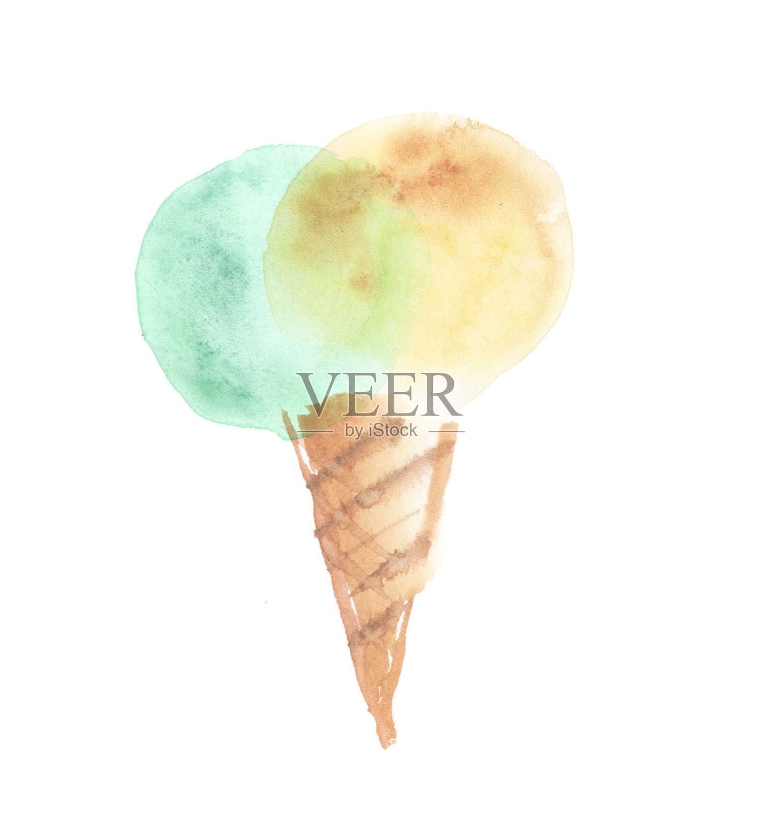 淡色华夫蛋筒冰淇淋插图。水彩artwor照片摄影图片