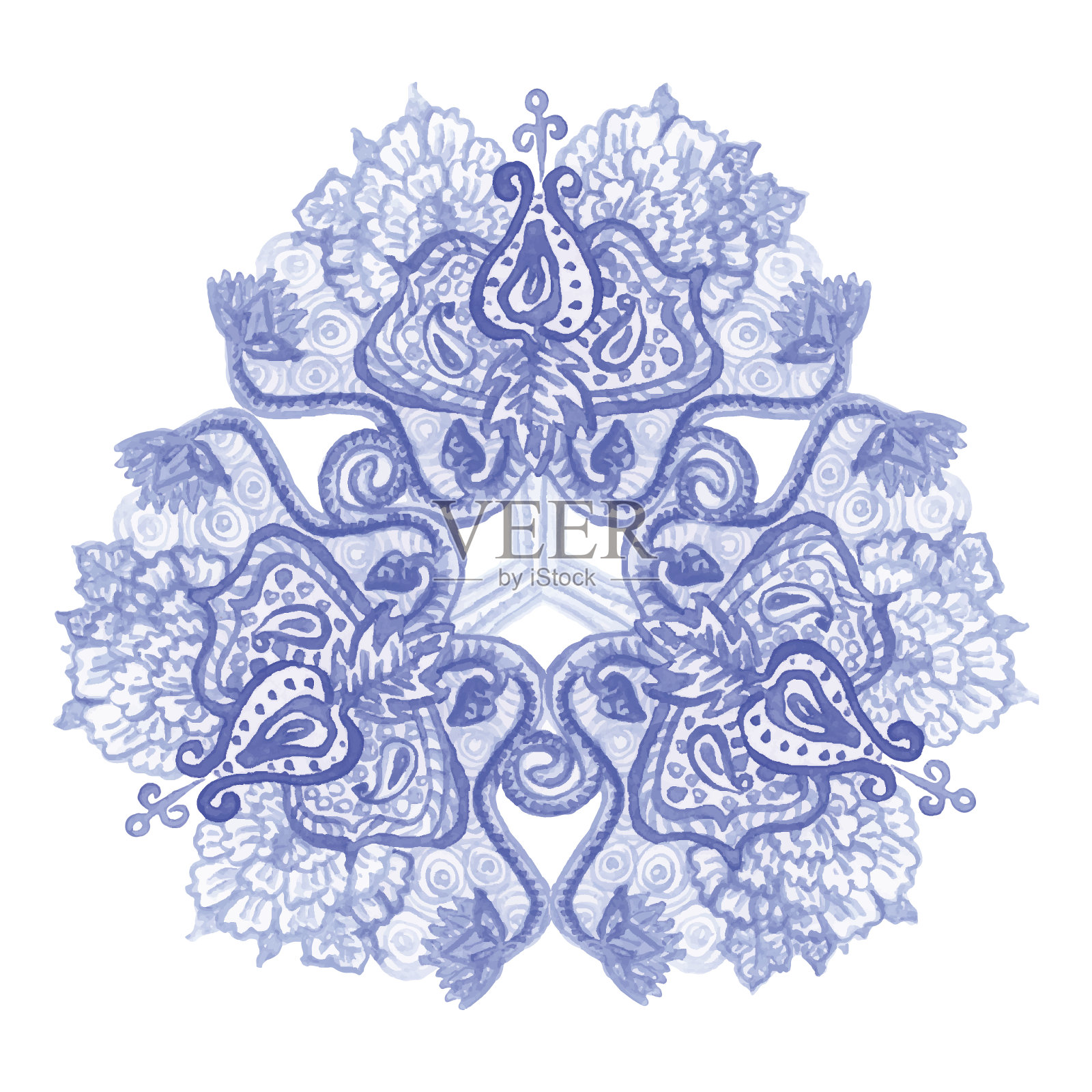 水彩民间曼荼罗图案插画图片素材