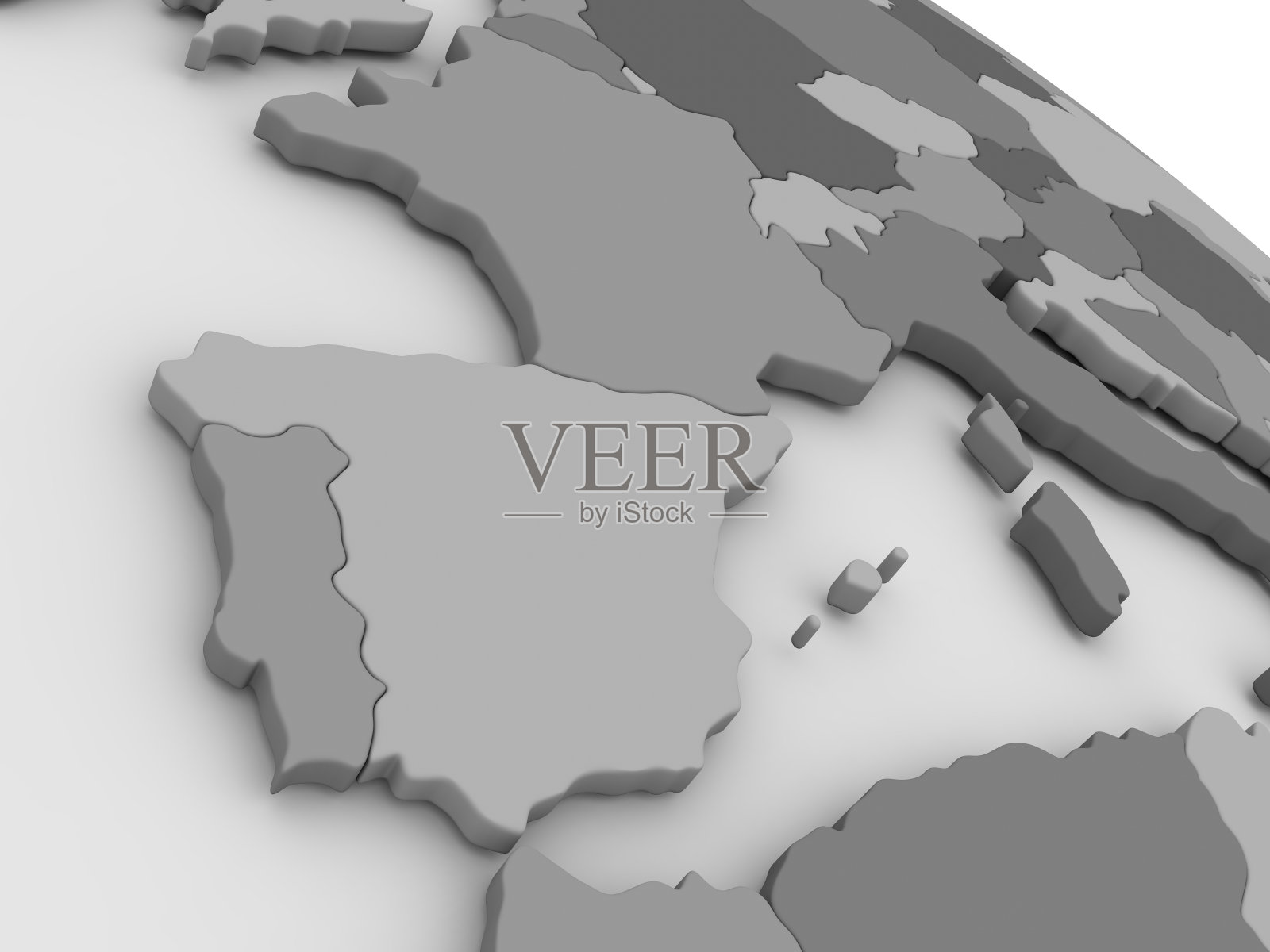 西班牙和葡萄牙的灰色3D地图照片摄影图片