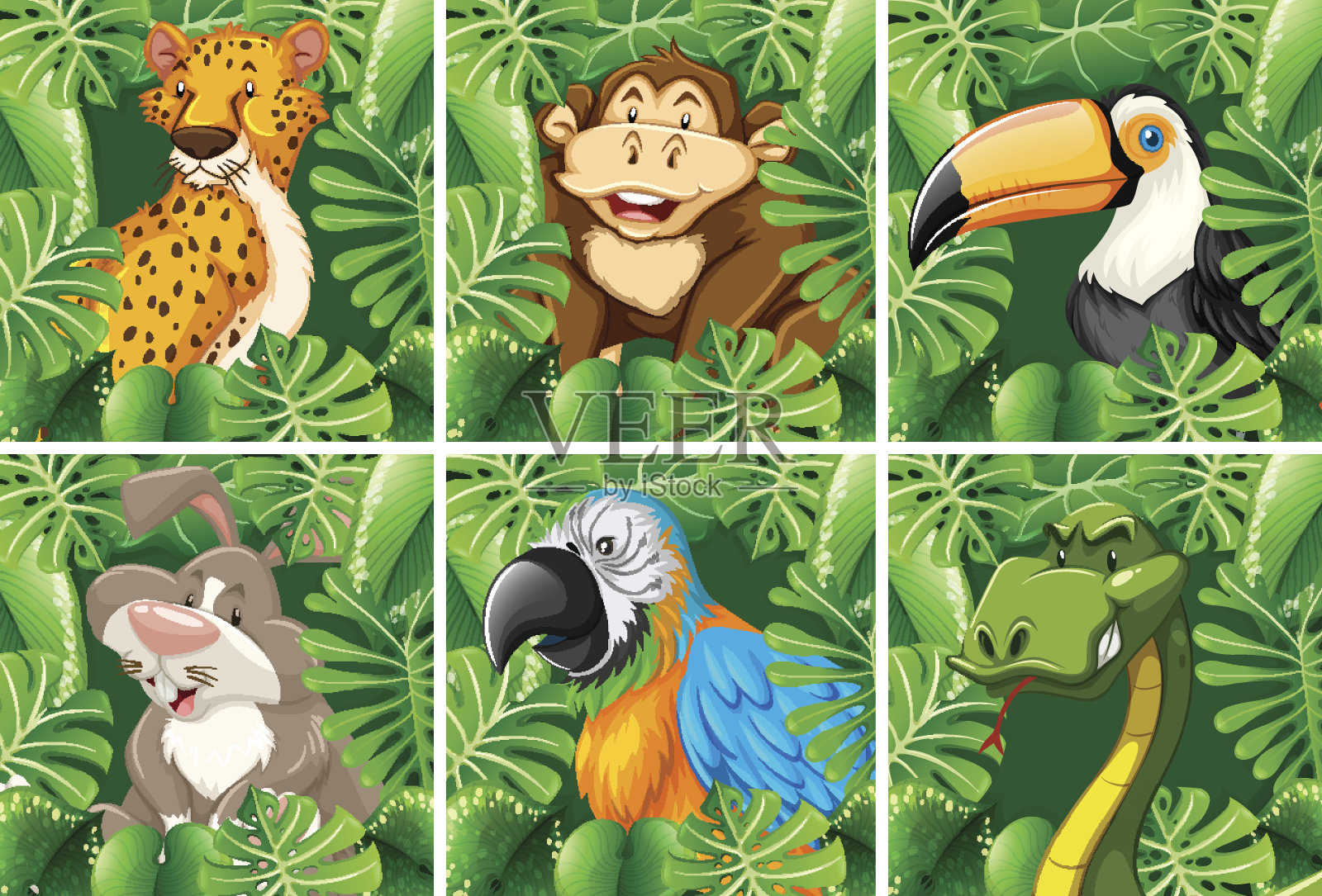 森林里的野生动物插画图片素材