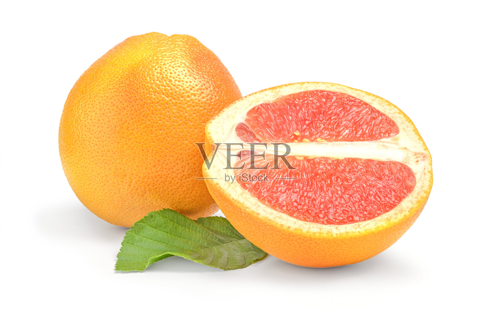 葡萄柚叶半和绿叶孤立在白色背景上照片摄影图片