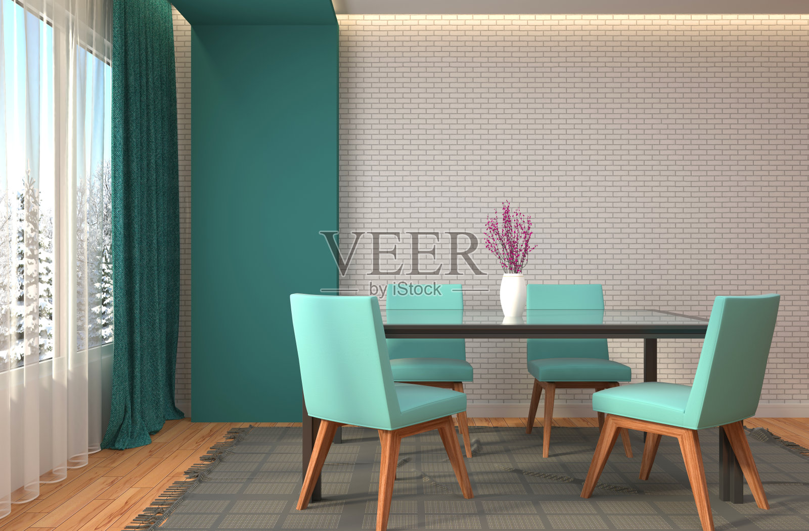 室内用餐区。三维演示照片摄影图片