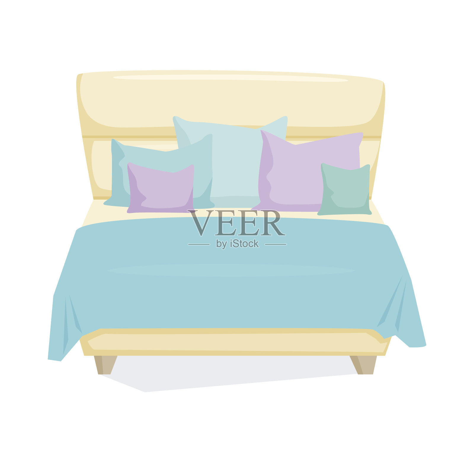 双人床加枕头插画图片素材