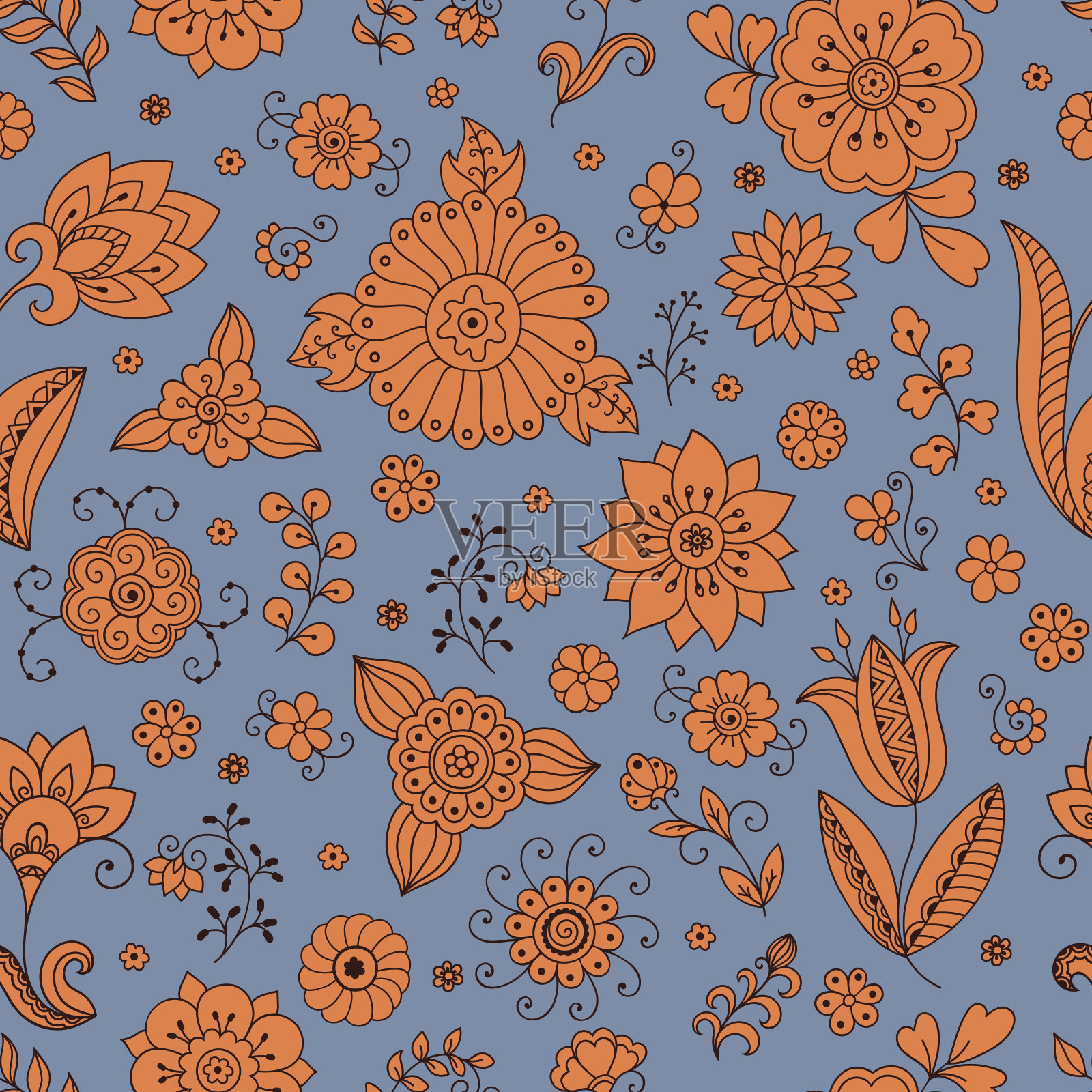 无缝彩色花图案。插画图片素材