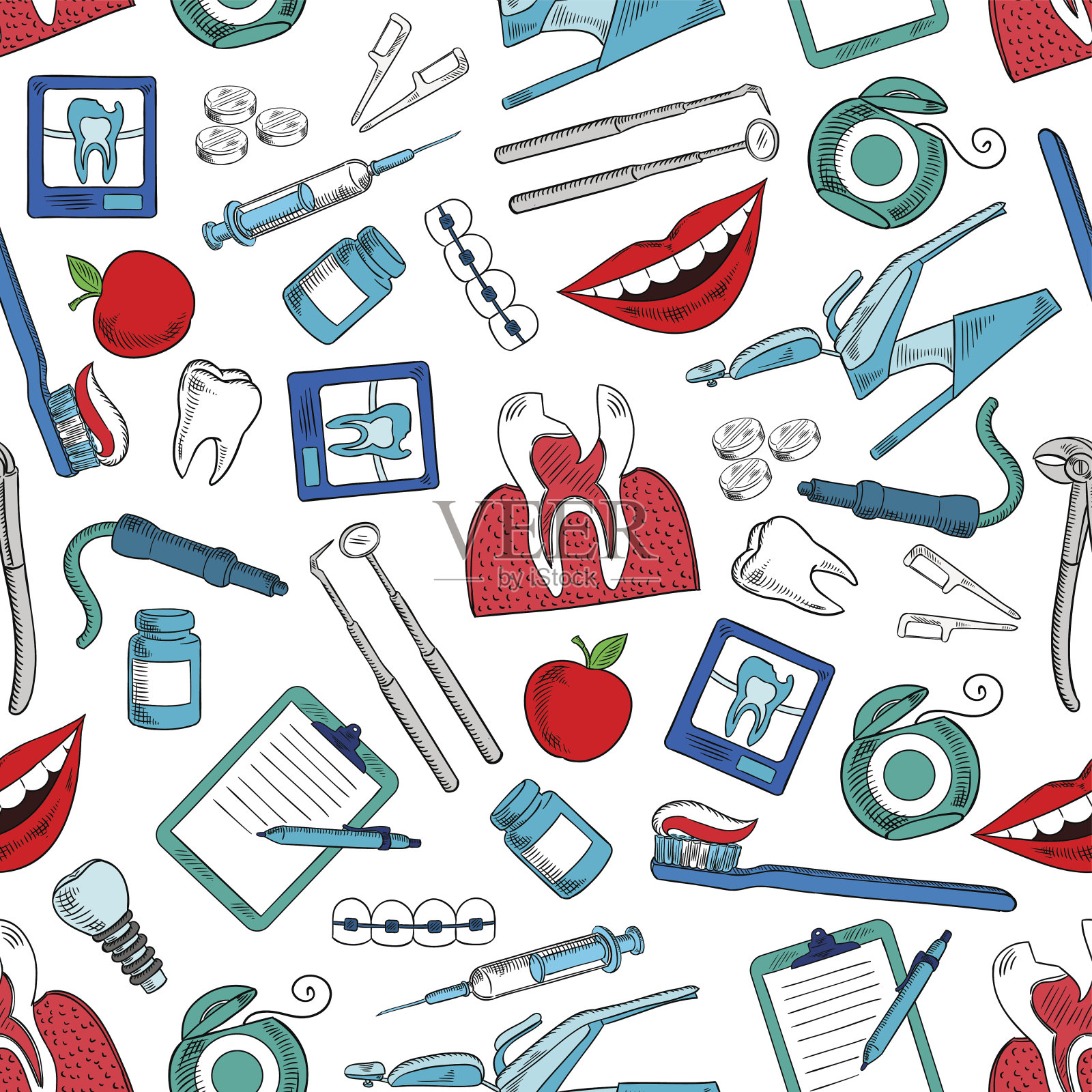 口腔和牙科无缝背景插画图片素材