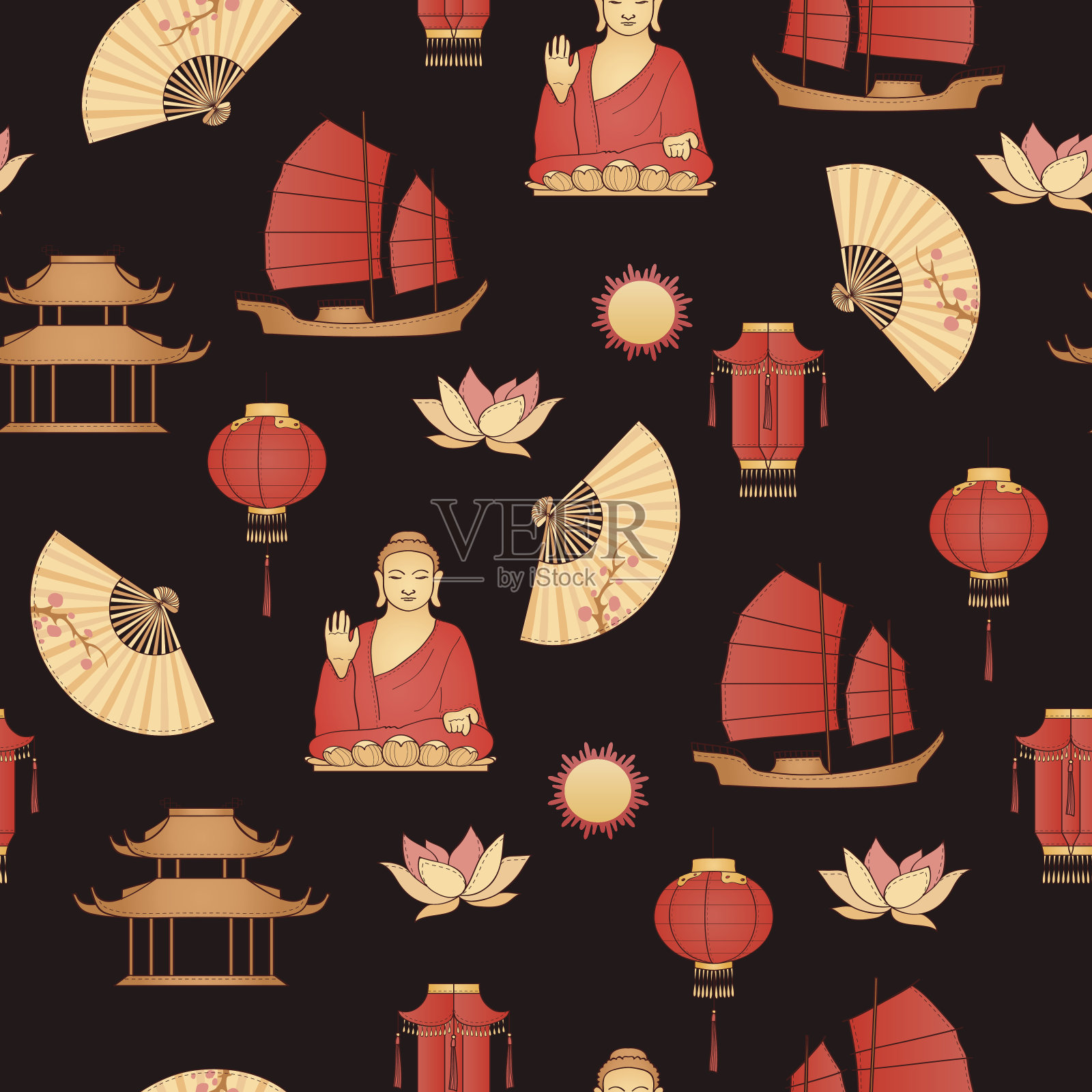 中国无缝模式。插画图片素材