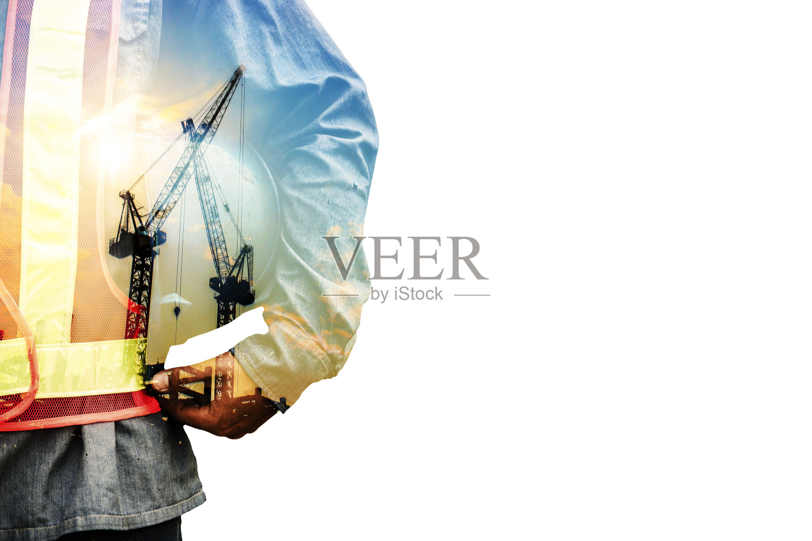 与工人双重曝光概念照片摄影图片