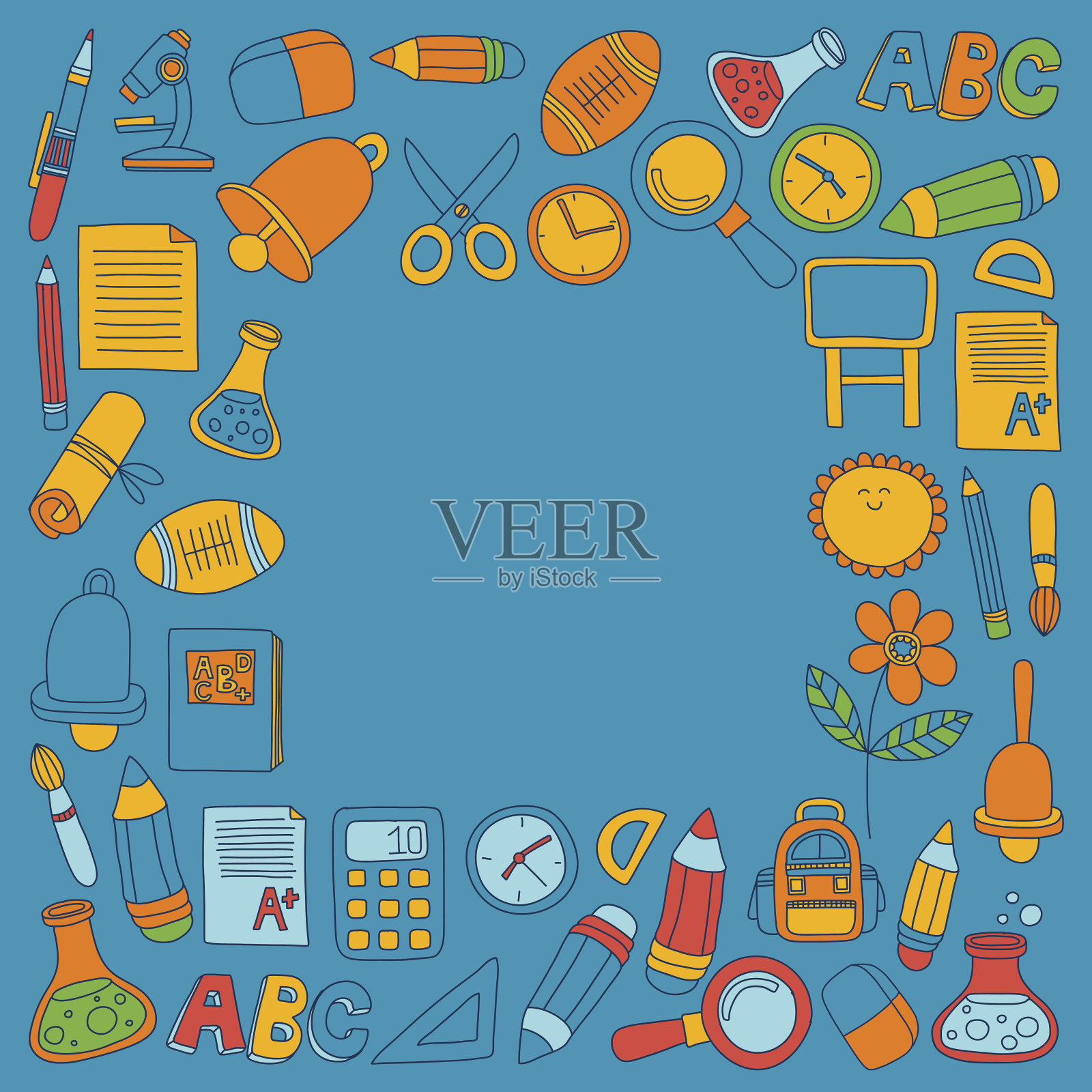 矢量涂鸦一套教育符号回到学校插画图片素材