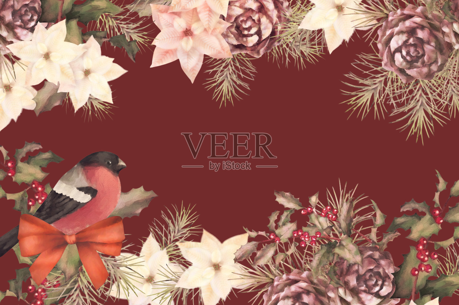 圣诞复古水彩装饰构图插画图片素材