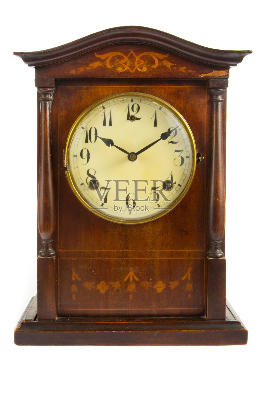 白色的老式木钟照片摄影图片