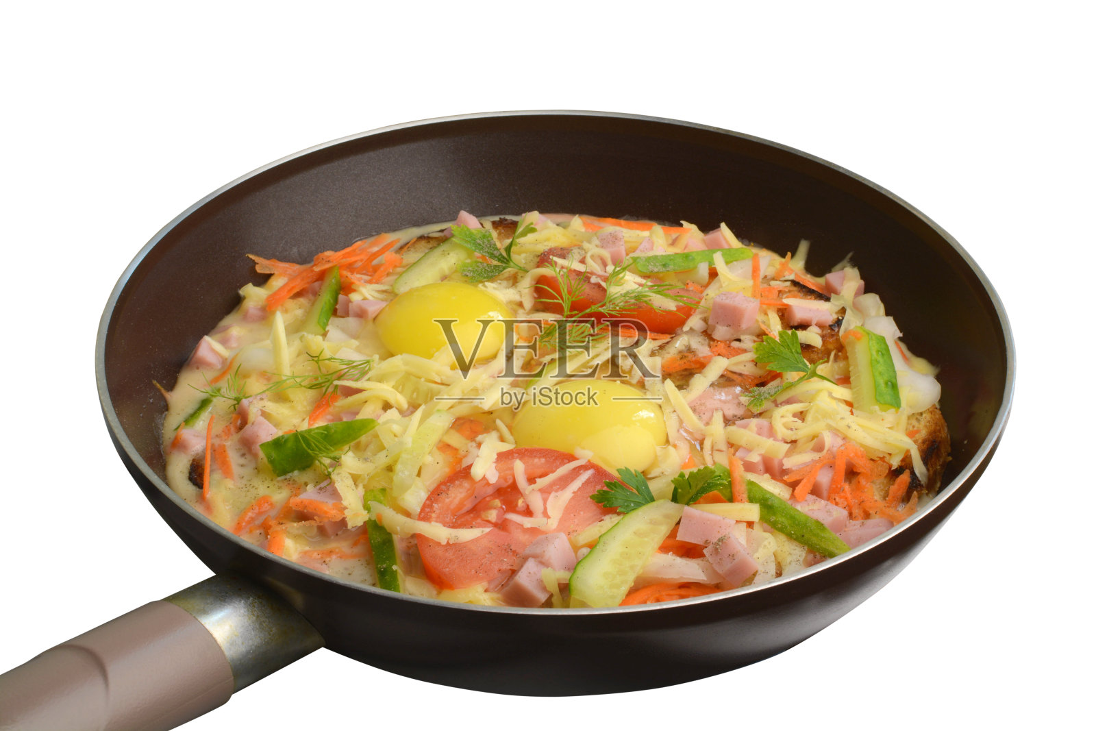 煎蛋卷与蔬菜在一个白色的背景照片摄影图片