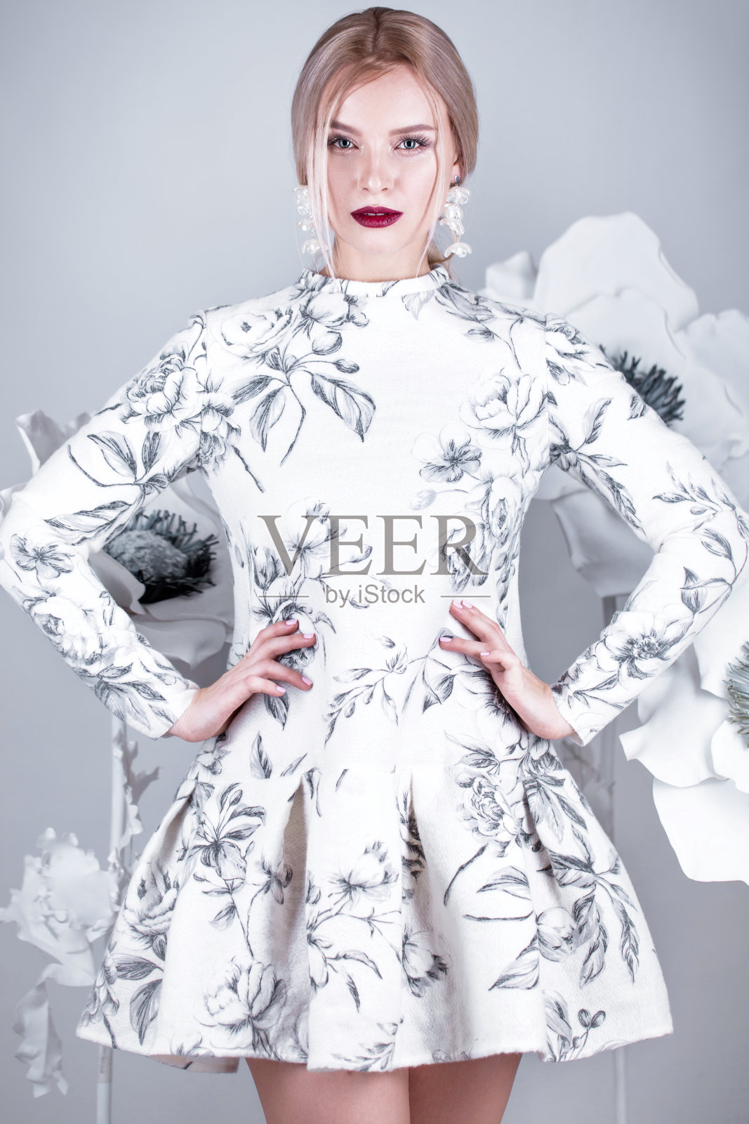 美丽的女孩与复古经典的化妆和发型照片摄影图片