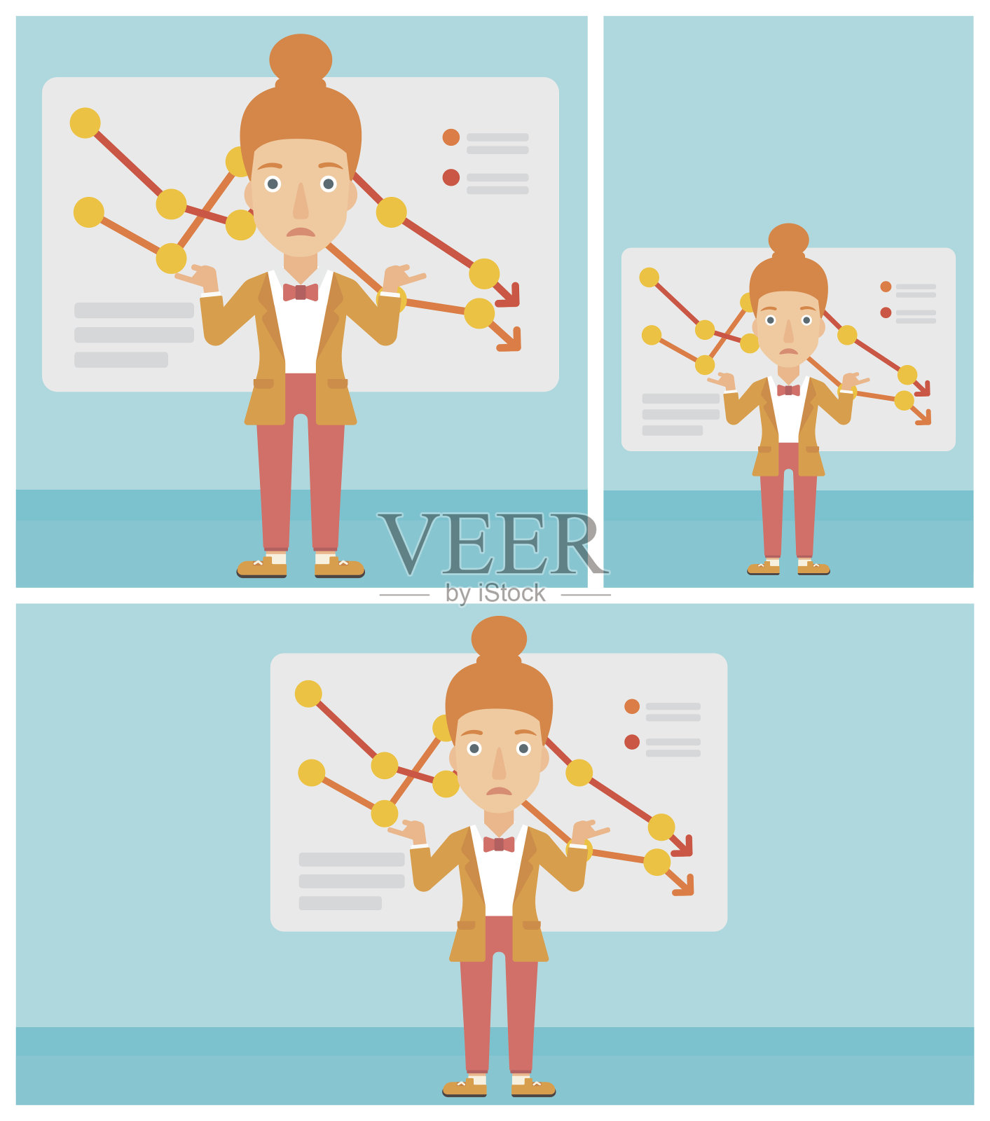 有递减图表的女人。插画图片素材