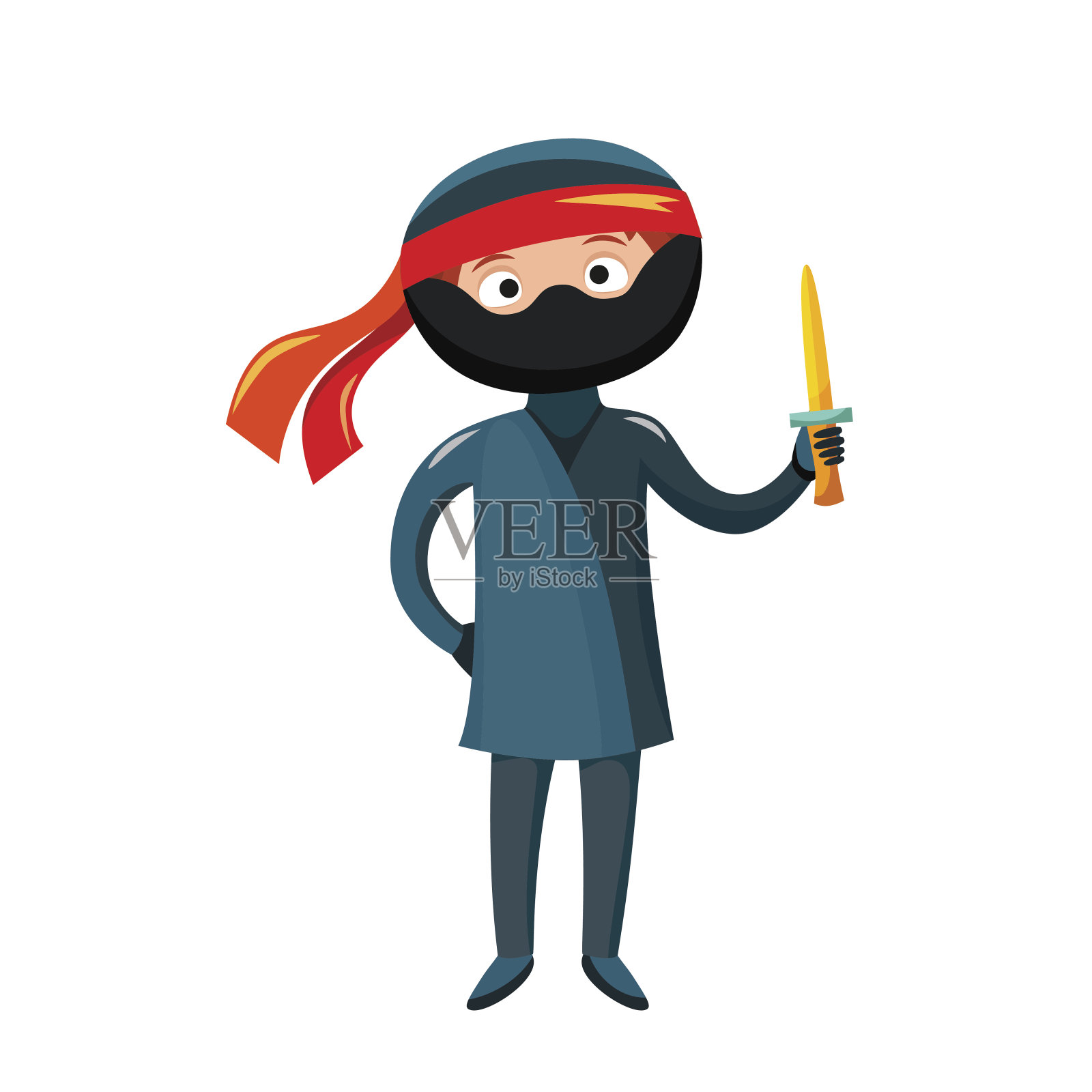 儿童忍者服装节超级英雄人物孤立矢量插图插画图片素材