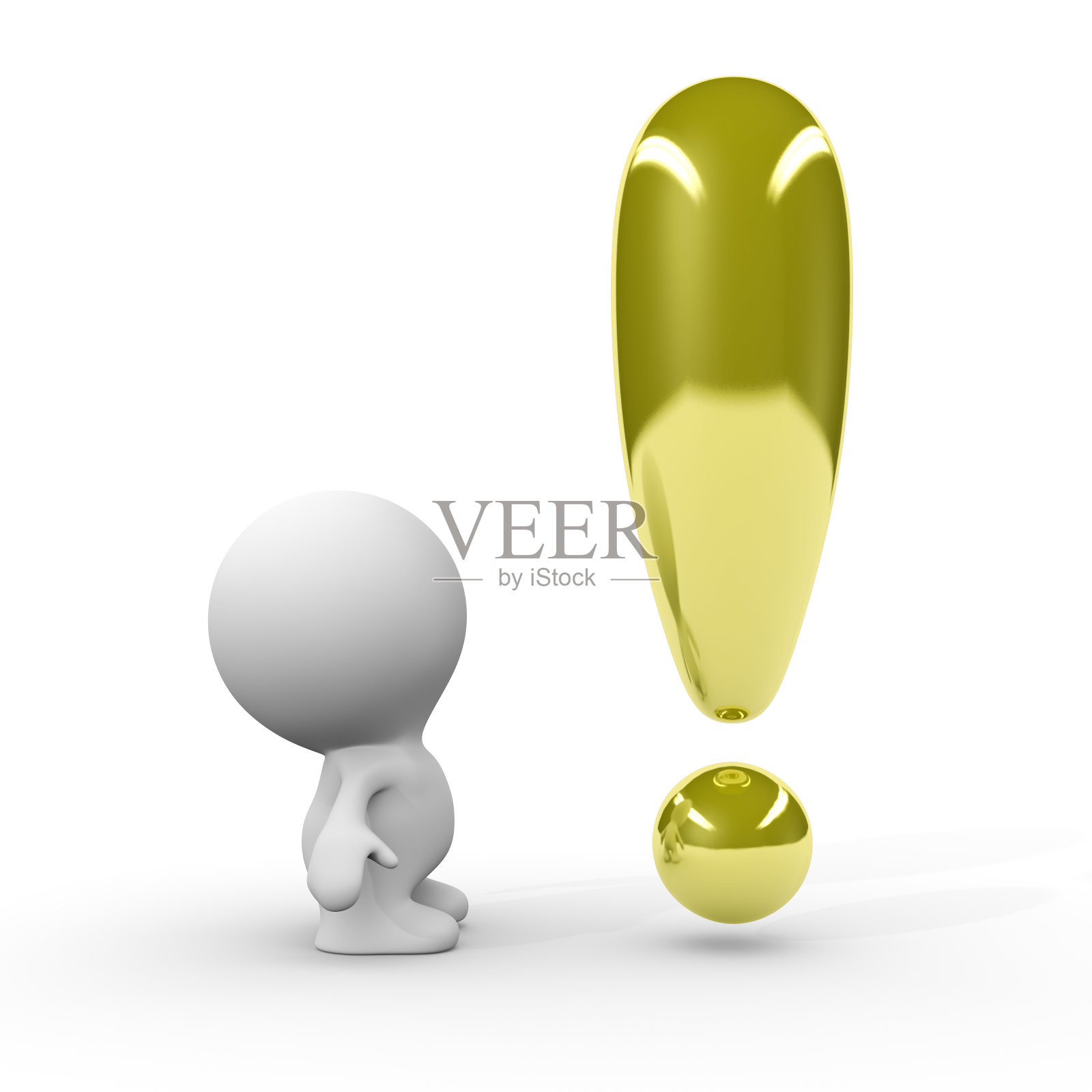 3d人看着金色感叹号照片摄影图片