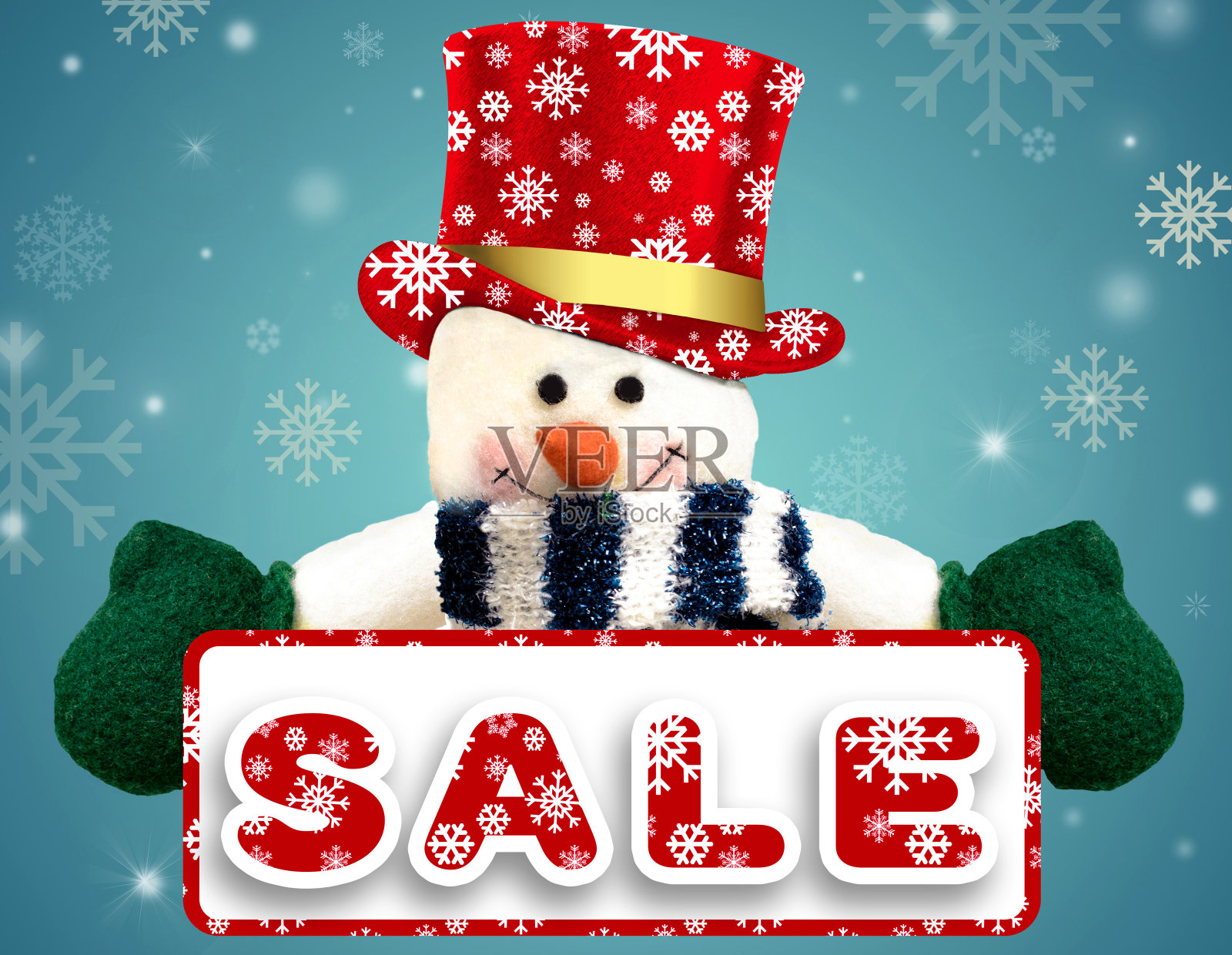 圣诞特卖背景有雪人。照片摄影图片