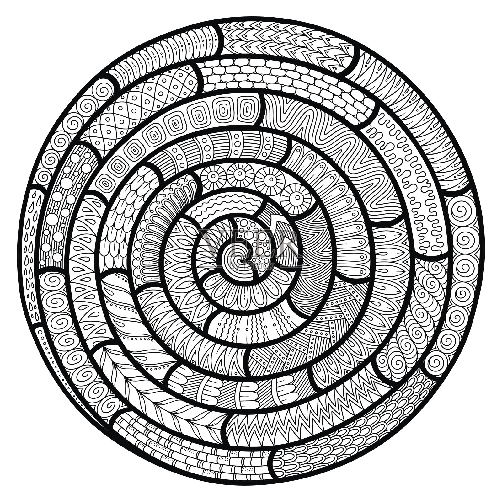 黑白抽象图案。涂鸦。手绘zentagles。插画图片素材