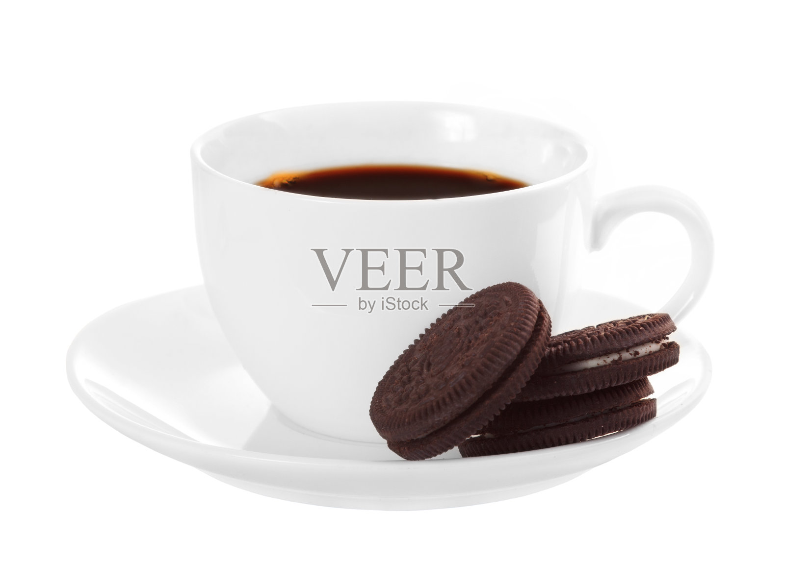 白杯黑咖啡和巧克力饼干照片摄影图片