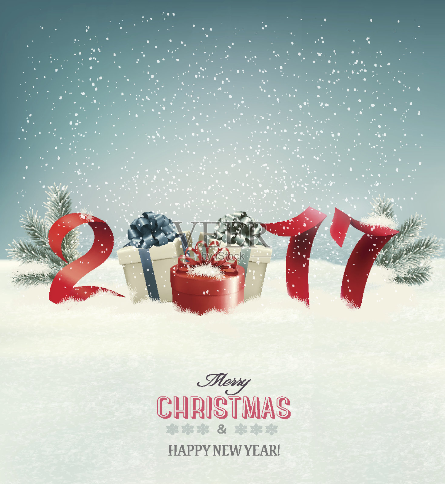 新年背景与2017和礼品盒。向量。插画图片素材