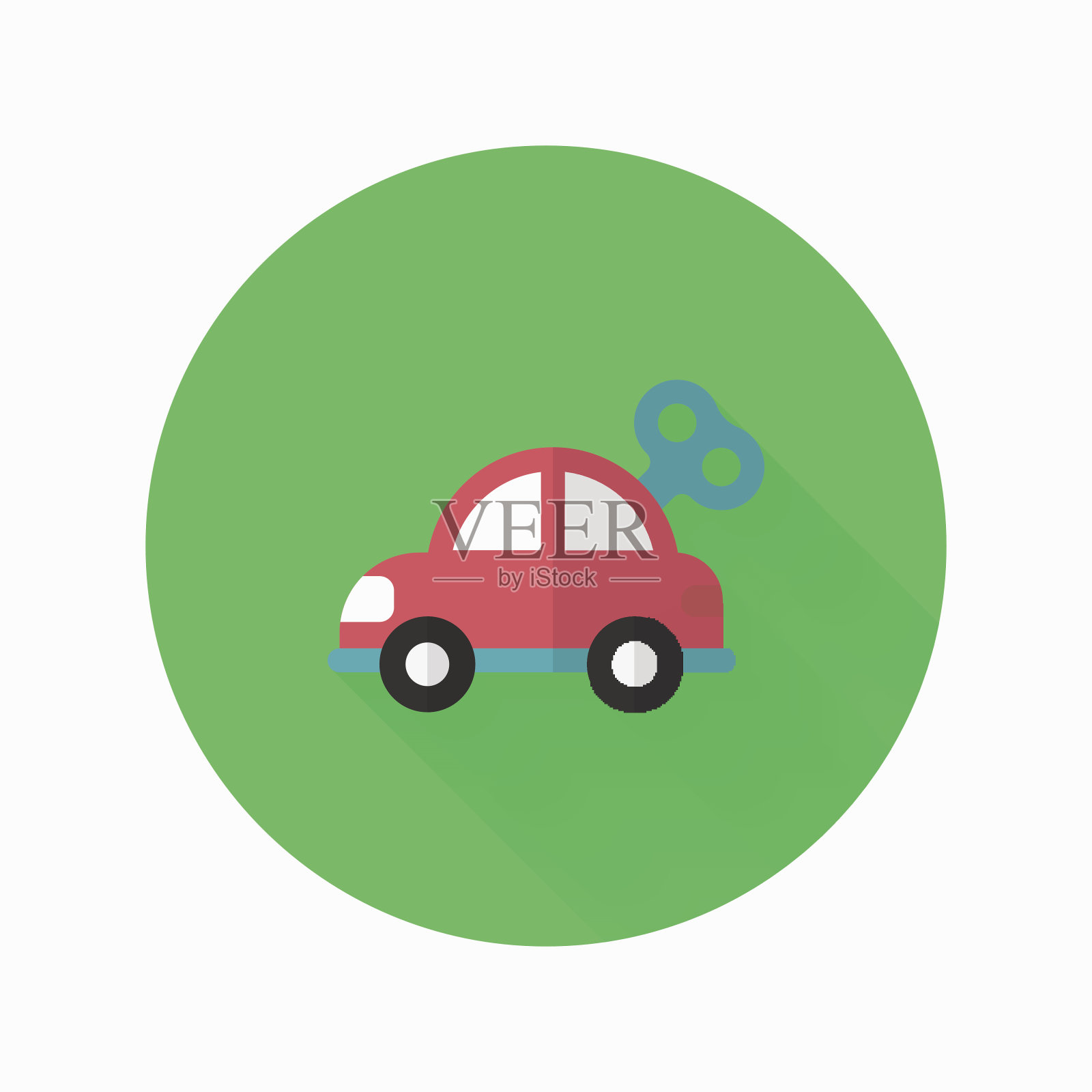 汽车玩具图标，矢量平面长阴影设计。插画图片素材