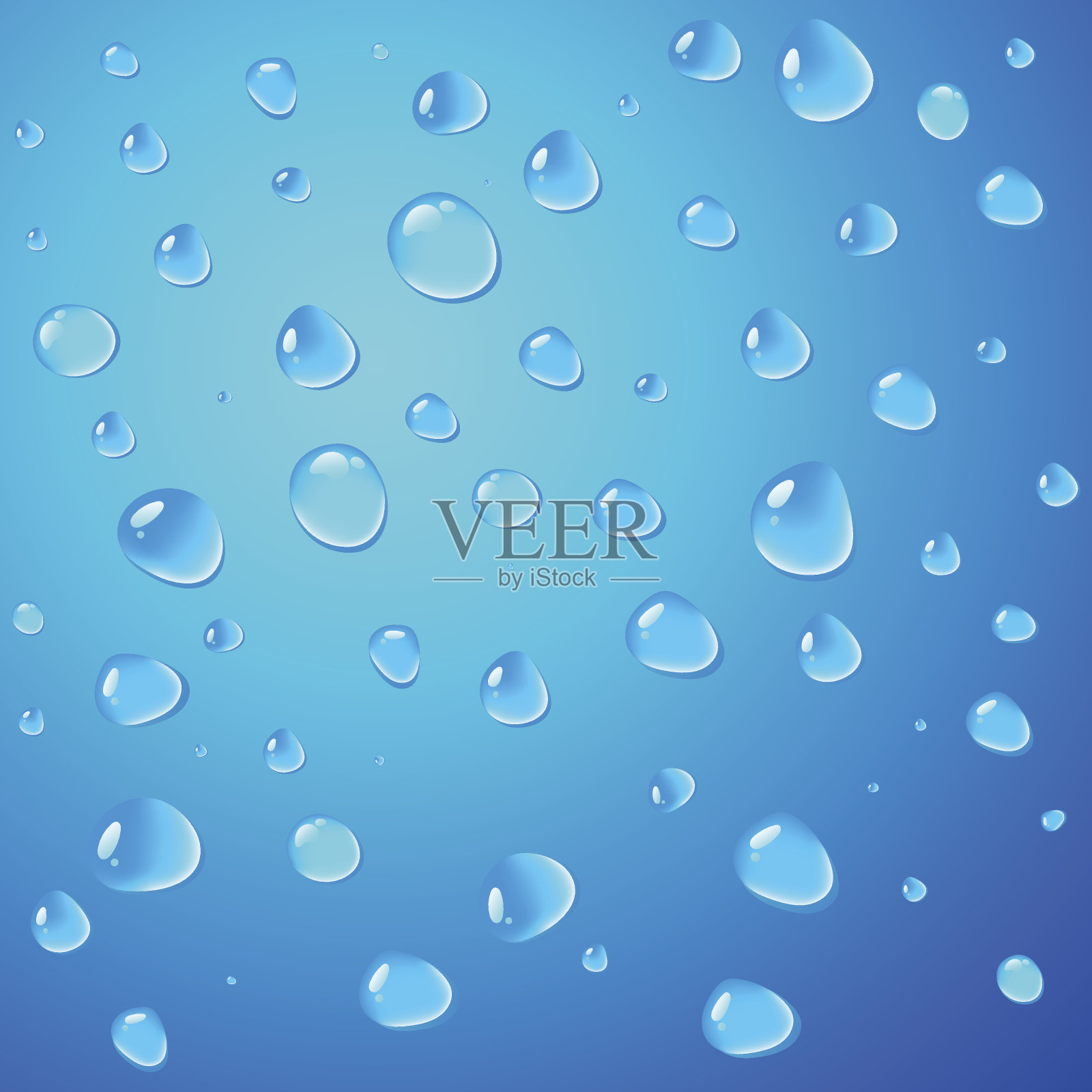 水滴矢量背景。雨凝结在蓝色的表面上。插画图片素材