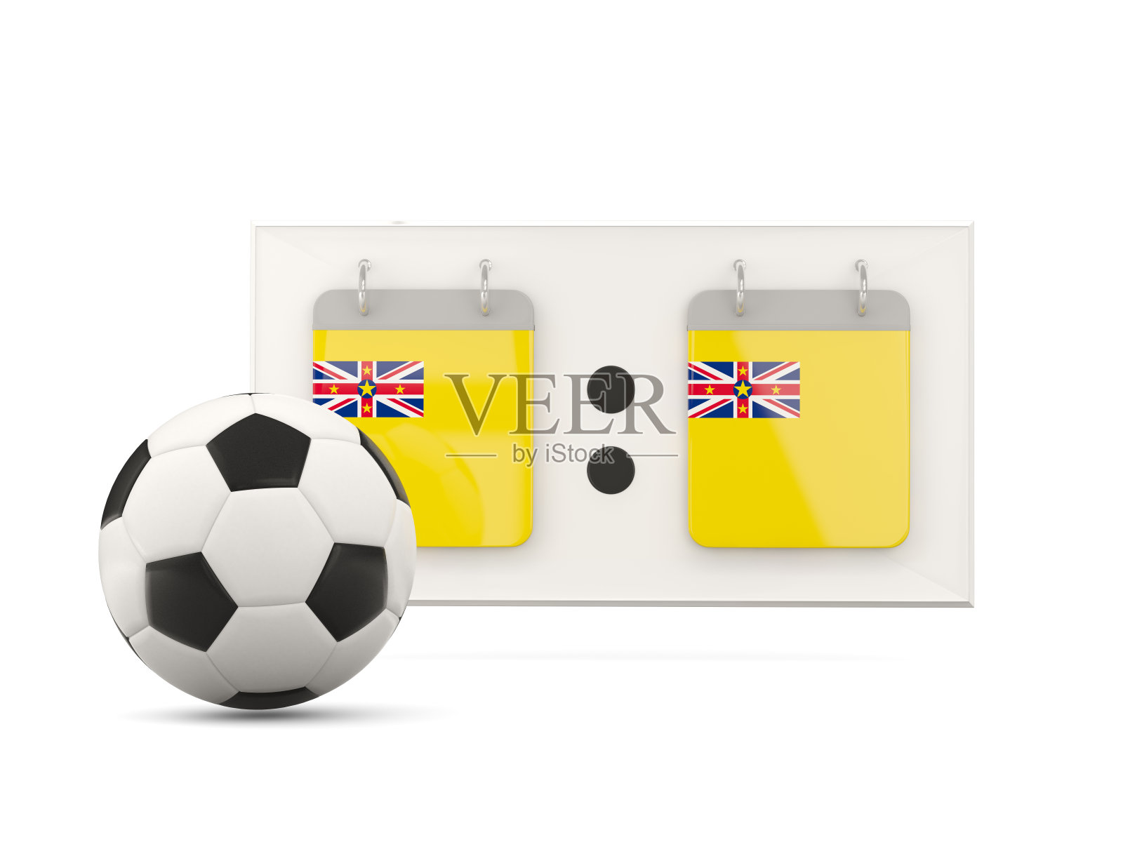 纽埃国旗足球与记分牌照片摄影图片