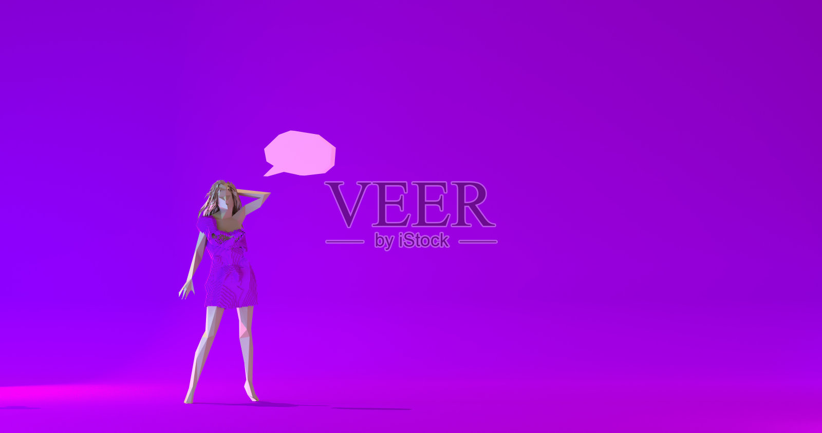 穿着衣服的女人低多边形3d渲染插图，空对话照片摄影图片