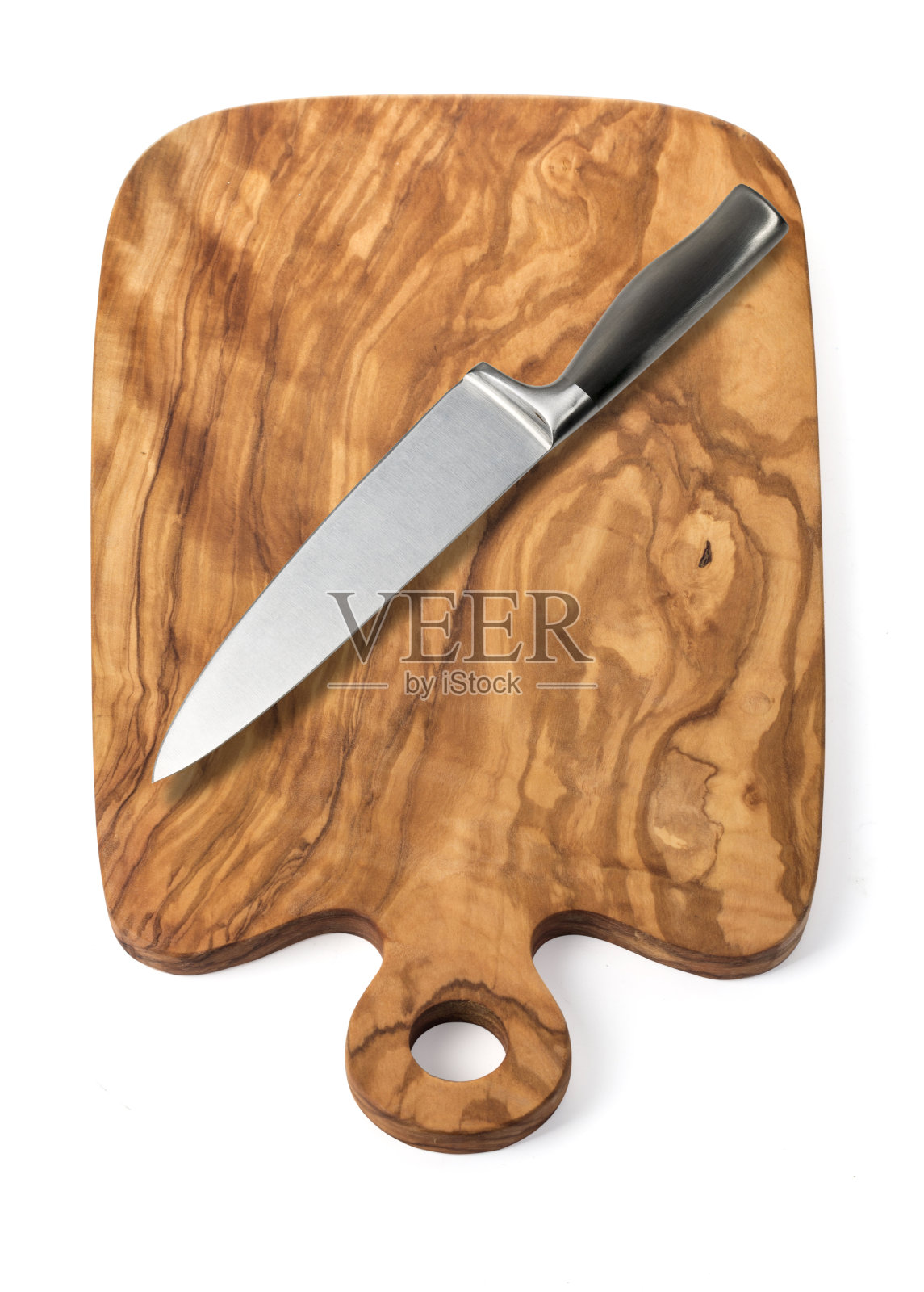 刀在切菜板上孤立在白色照片摄影图片