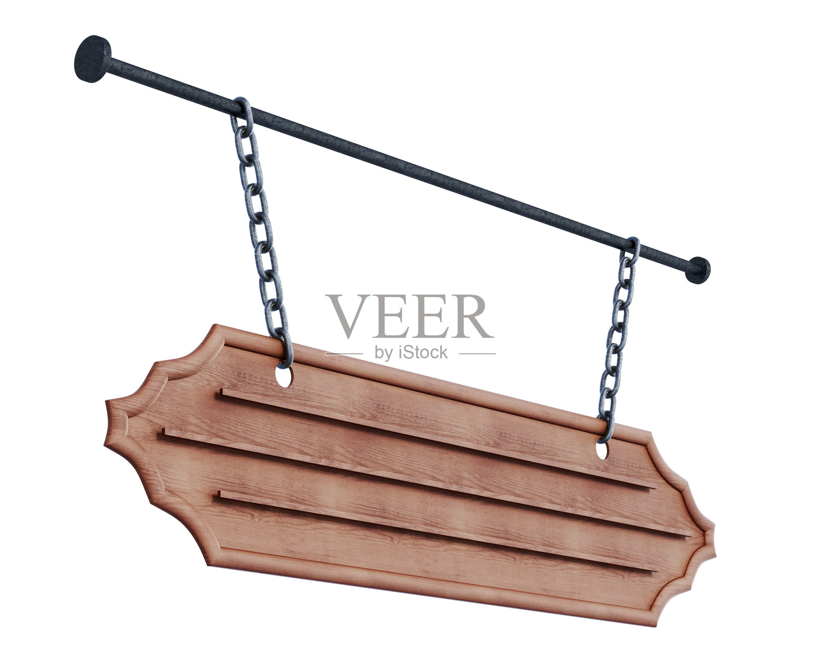 用链条挂着的木制标志。3 d演示。照片摄影图片