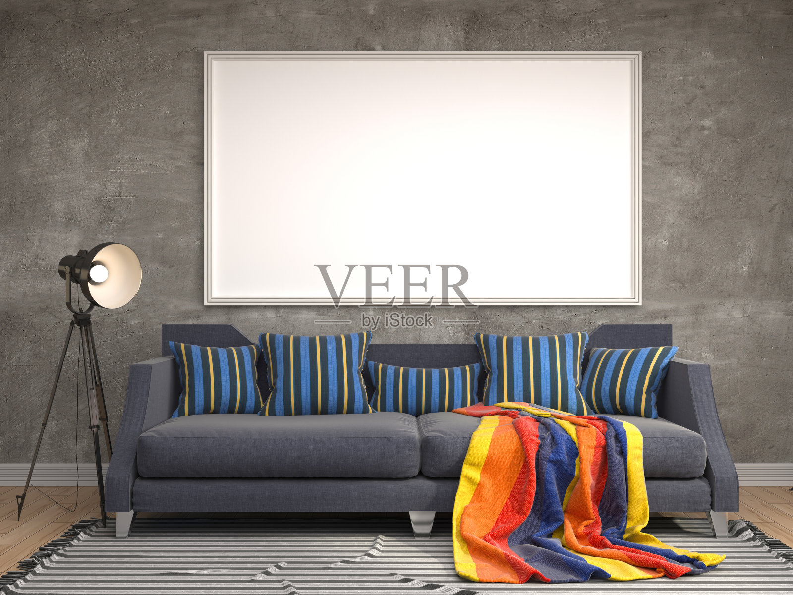 模拟海报框架在室内背景。三维演示照片摄影图片