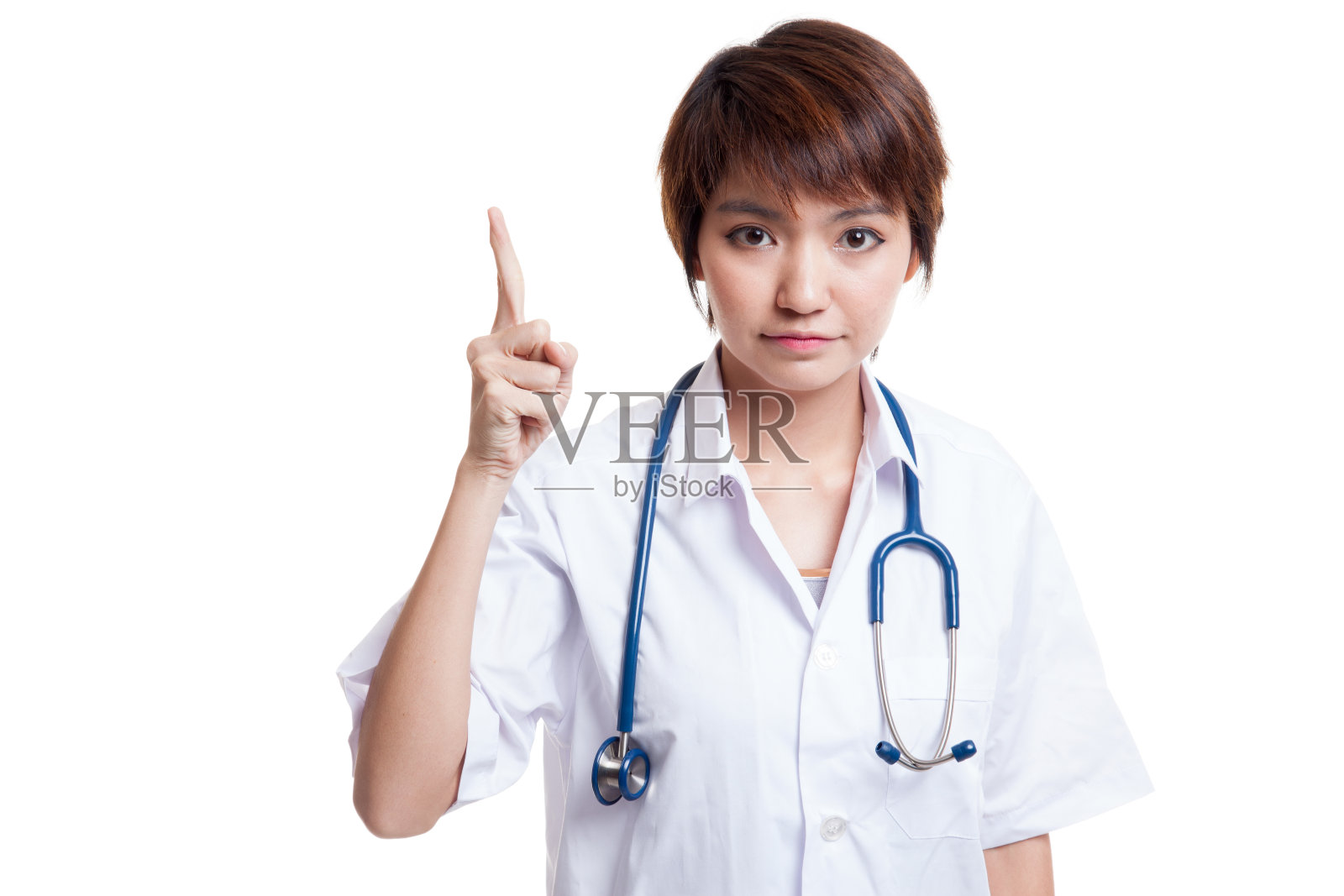 亚洲年轻女医生指指点点。照片摄影图片